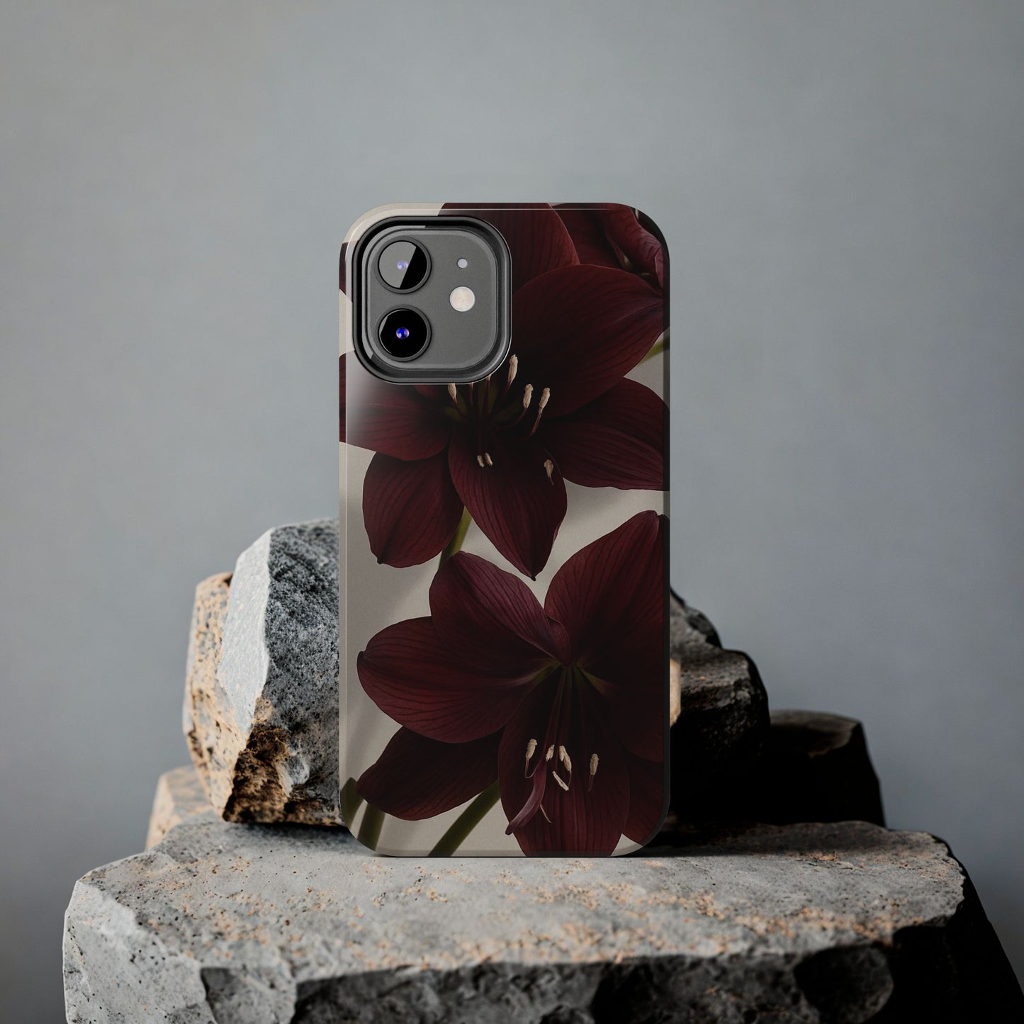 Amaryllis Noir Tough Phone Case — Dark Burgundy Floral Protective Cover
