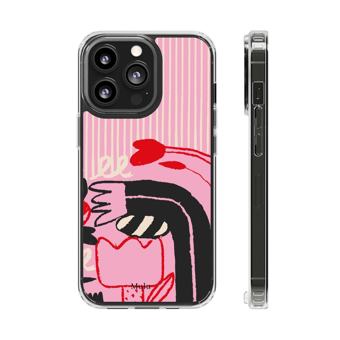 Clear Impact-Resistant Case — Pink Cute Heart Cartoon Design