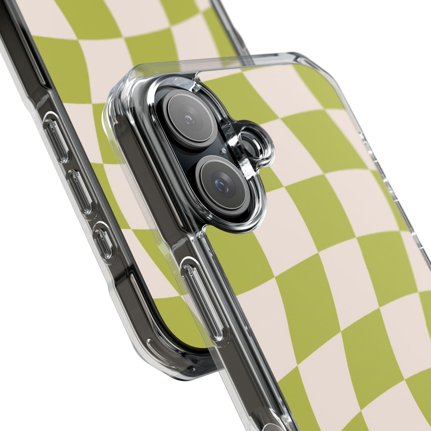 Clear Magnetic Phone Case — Olive Retro Check Pattern