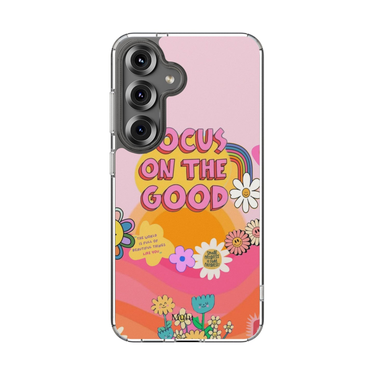 Clear Impact-Resistant Case — "Focus On The Good" Retro Floral Phone Cover