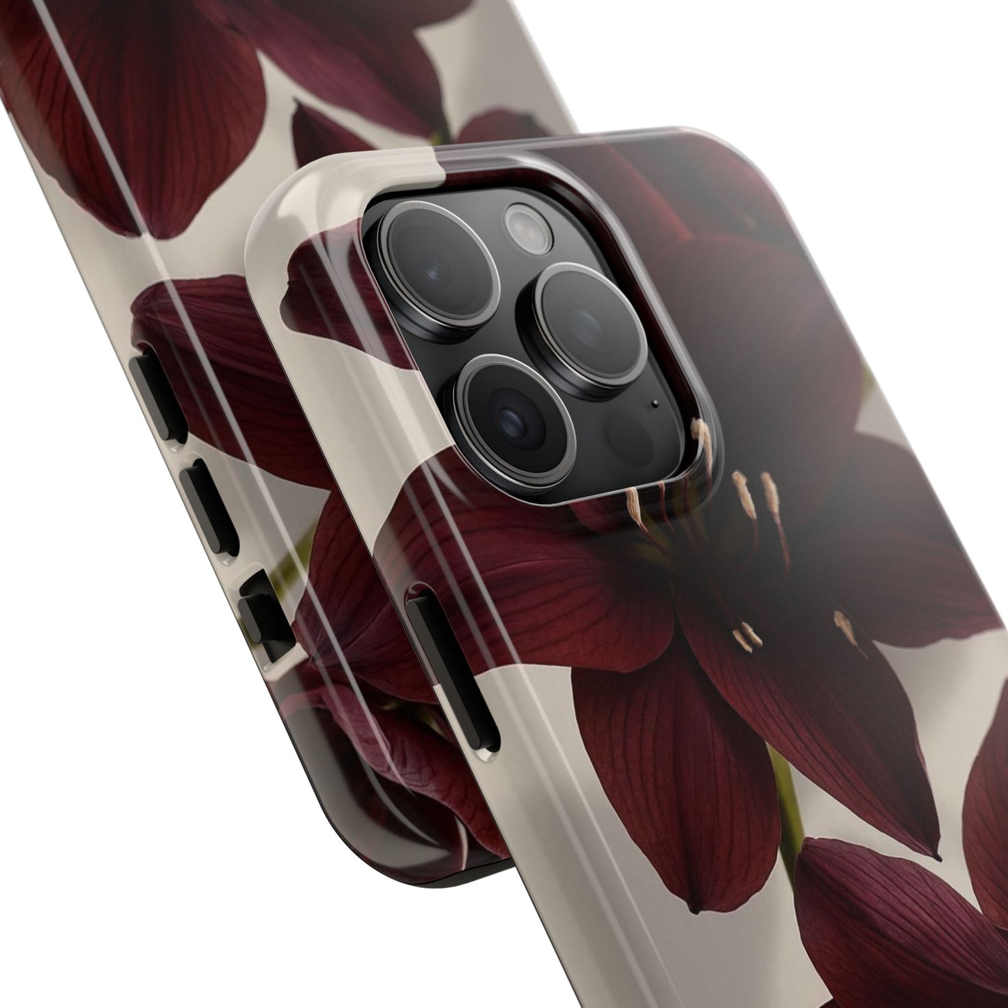 Amaryllis Noir Tough Phone Case — Dark Burgundy Floral Protective Cover