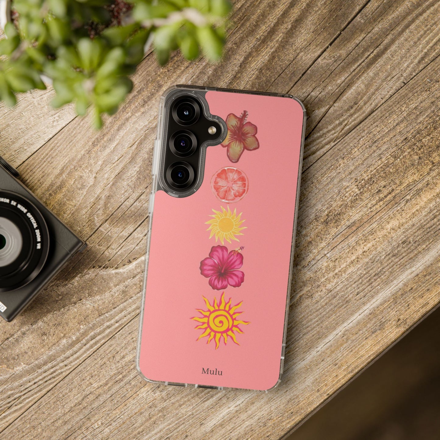 Clear Impact-Resistant Phone Case — Tropical Sun & Hibiscus Floral Design