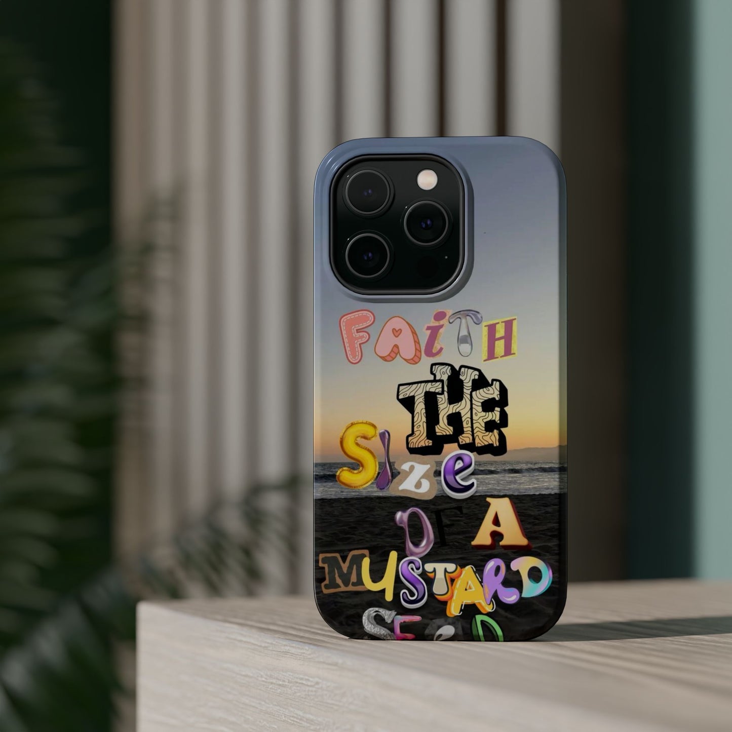 Magnetic Impact-Resistant Phone Case — "Faith the Size of a Mustard Seed" Sunset Design