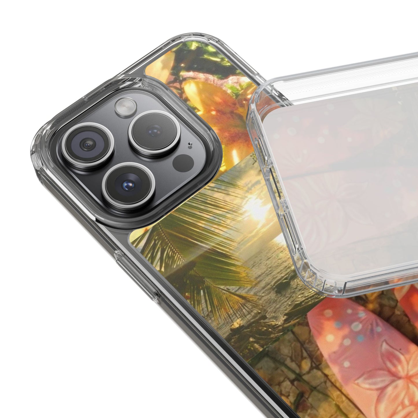Tropical Sunset Phone Case — Floral Surfboard Clear iPhone Case