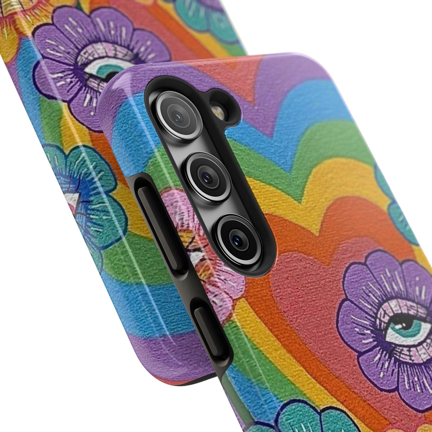 Psychedelic Eye Flower Tough Phone Case — Retro Rainbow Protective iPhone Cover