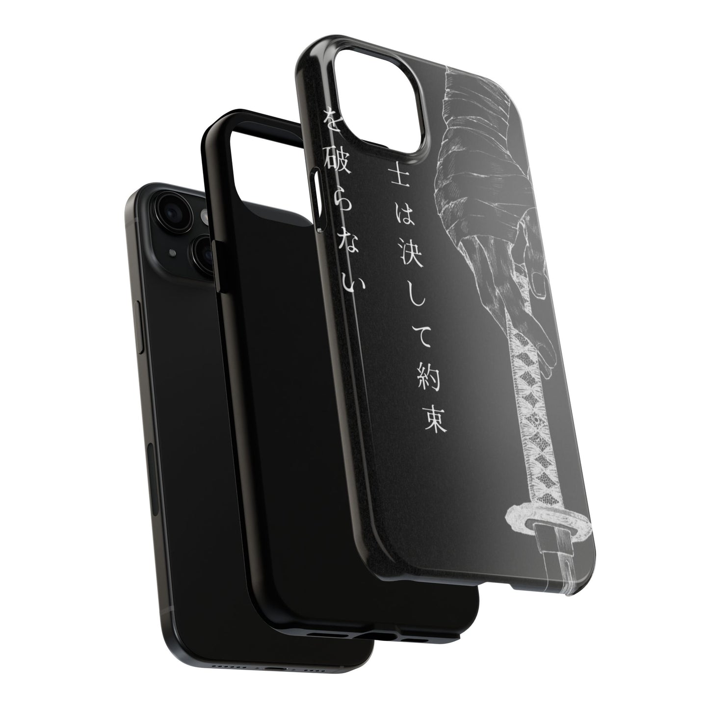 Samurai Vow Tough Phone Case — Black Katana Design with Japanese Text