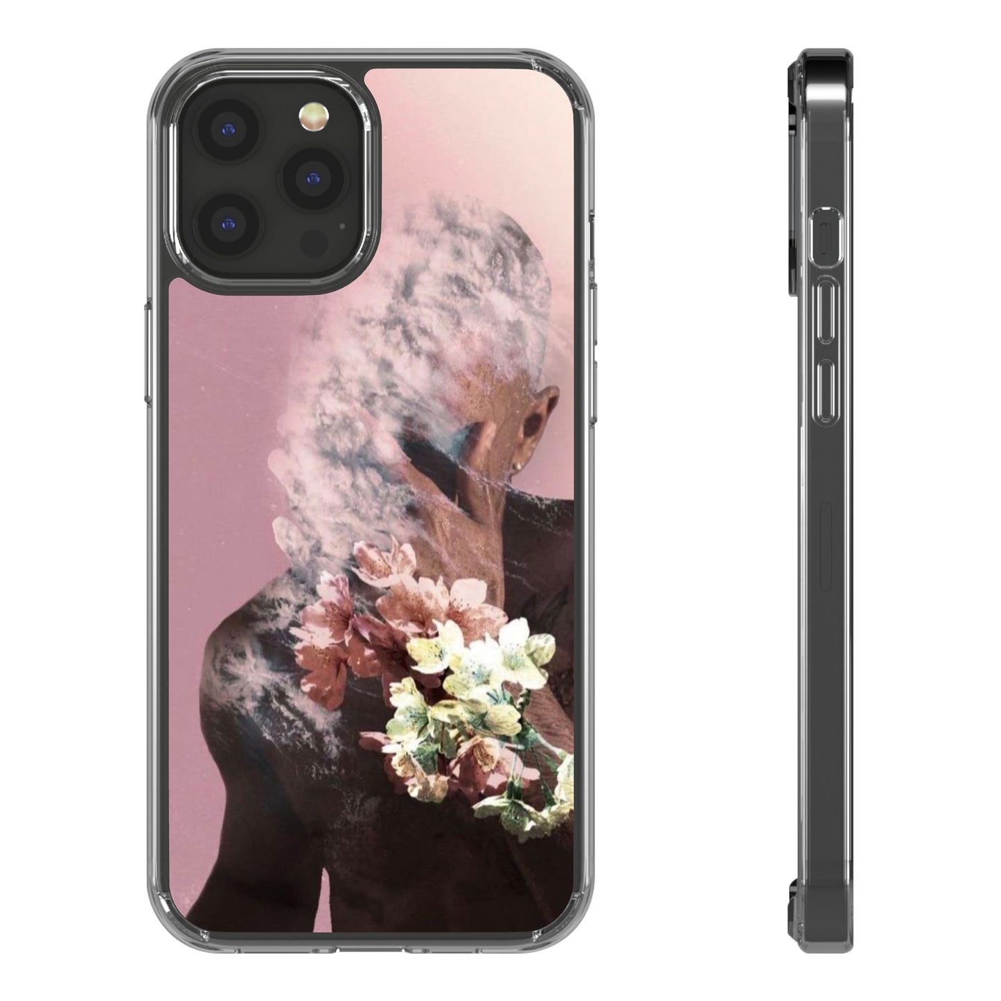 Clear Phone Case — Pink Floral Smoke Art iPhone Case