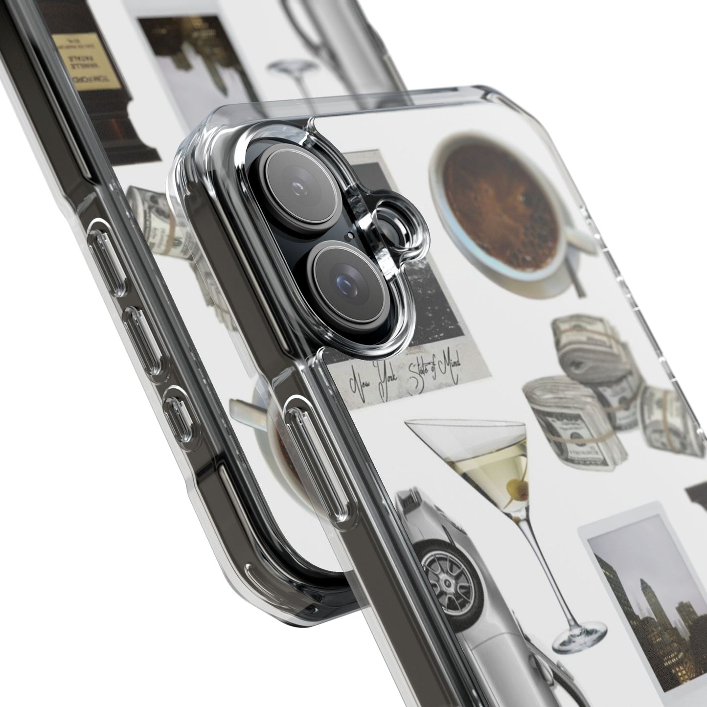 Clear Impact Phone Case — Luxe Collage (Leopard, Martini, Coffee & Vintage Car)