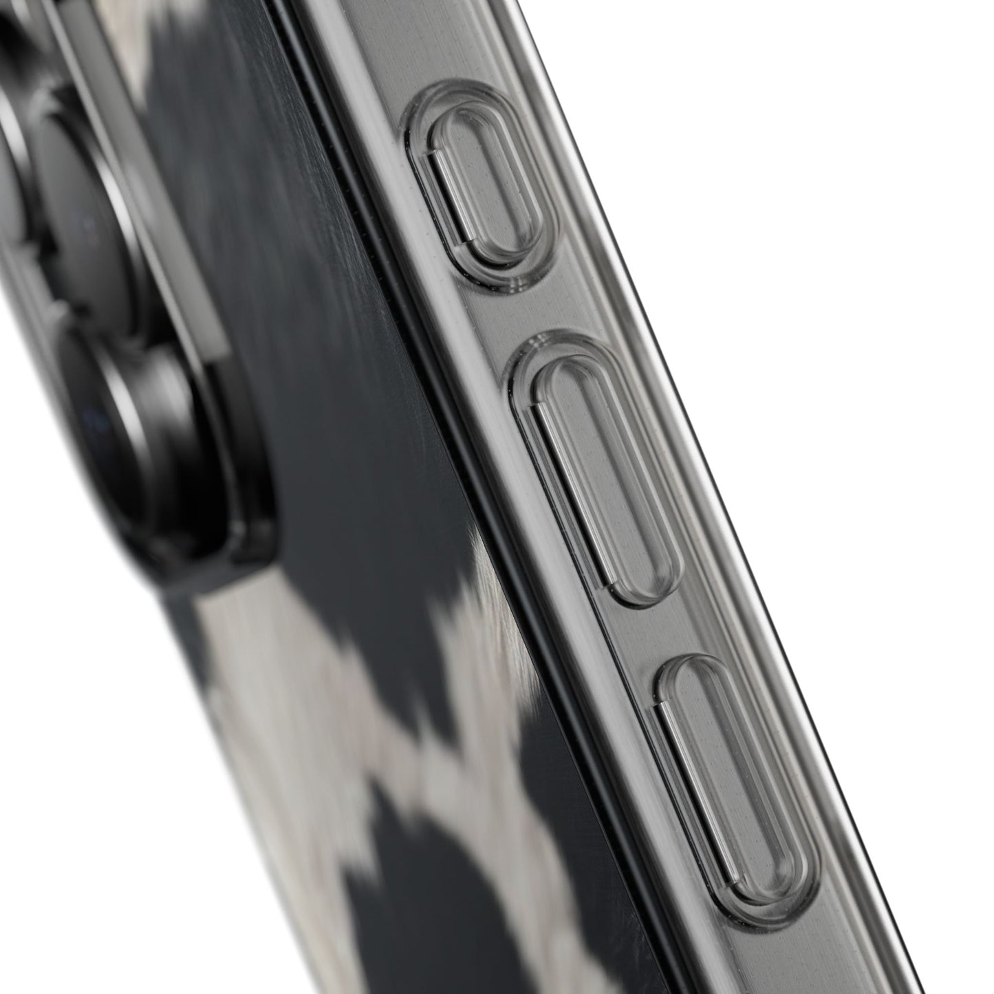 Cow Print Clear Impact Phone Case — Faux Fur Black & White Protection