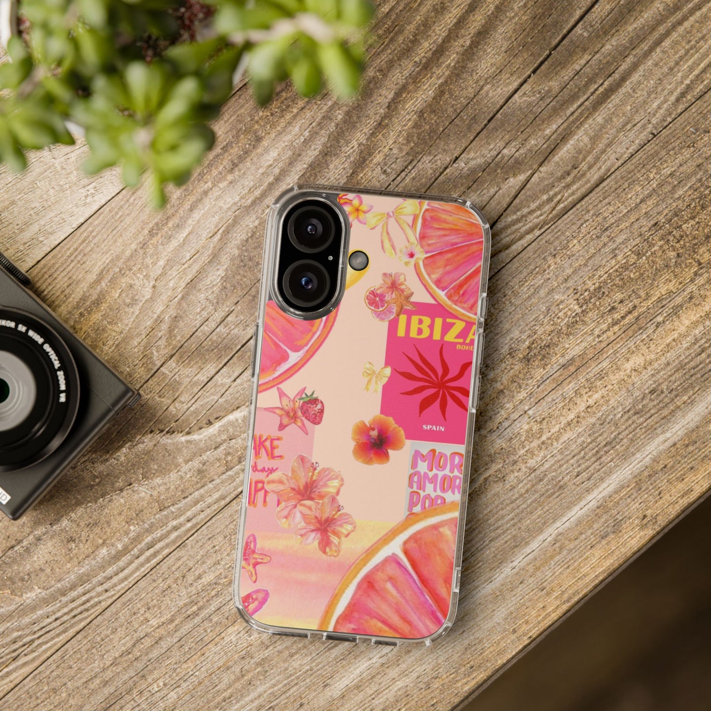 Clear Impact Phone Case — Pink Ibiza Citrus Floral Design