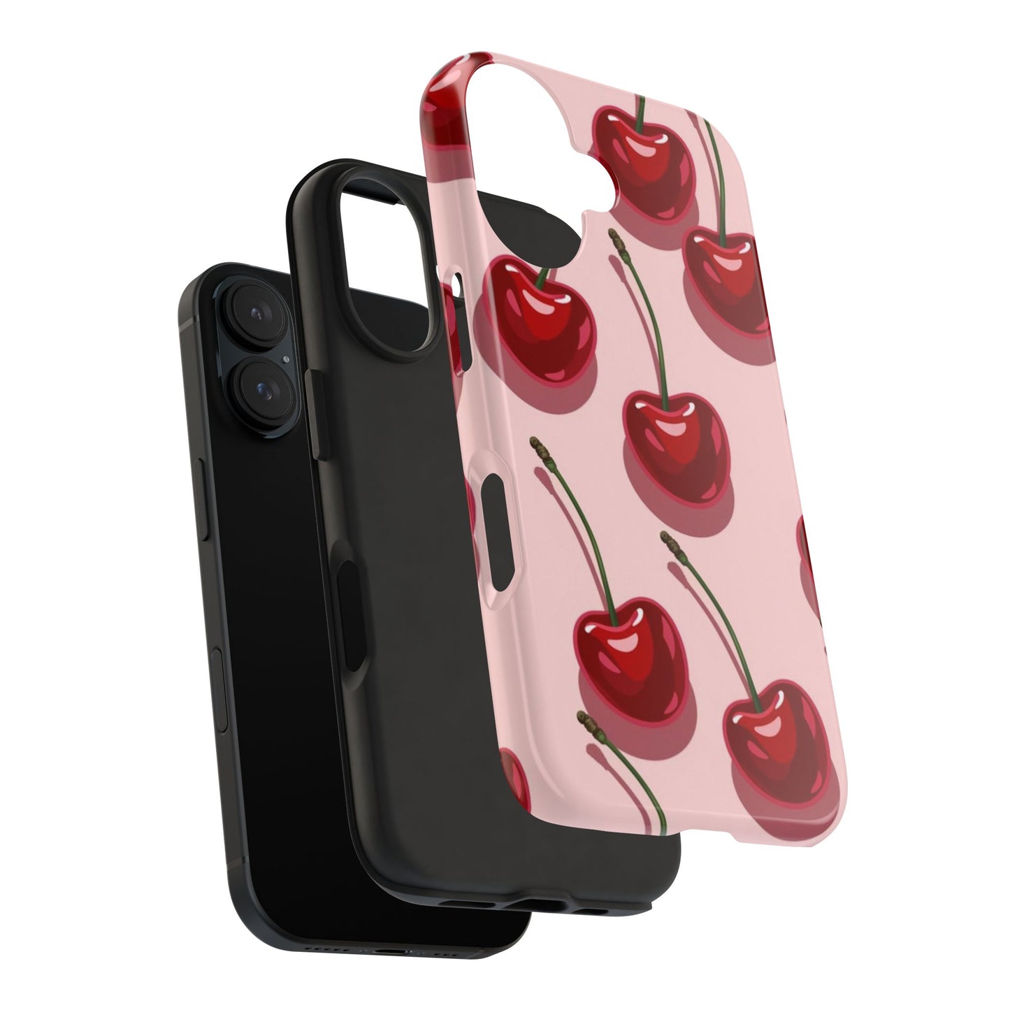 Cherry Pattern Tough Phone Case — Retro Pink Cherry Print Protective Phone Case