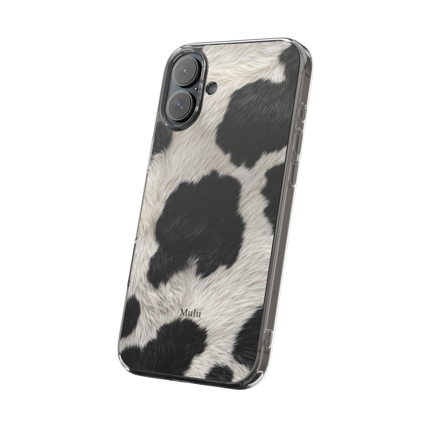 Cow Print Clear Impact Phone Case — Faux Fur Black & White Protection