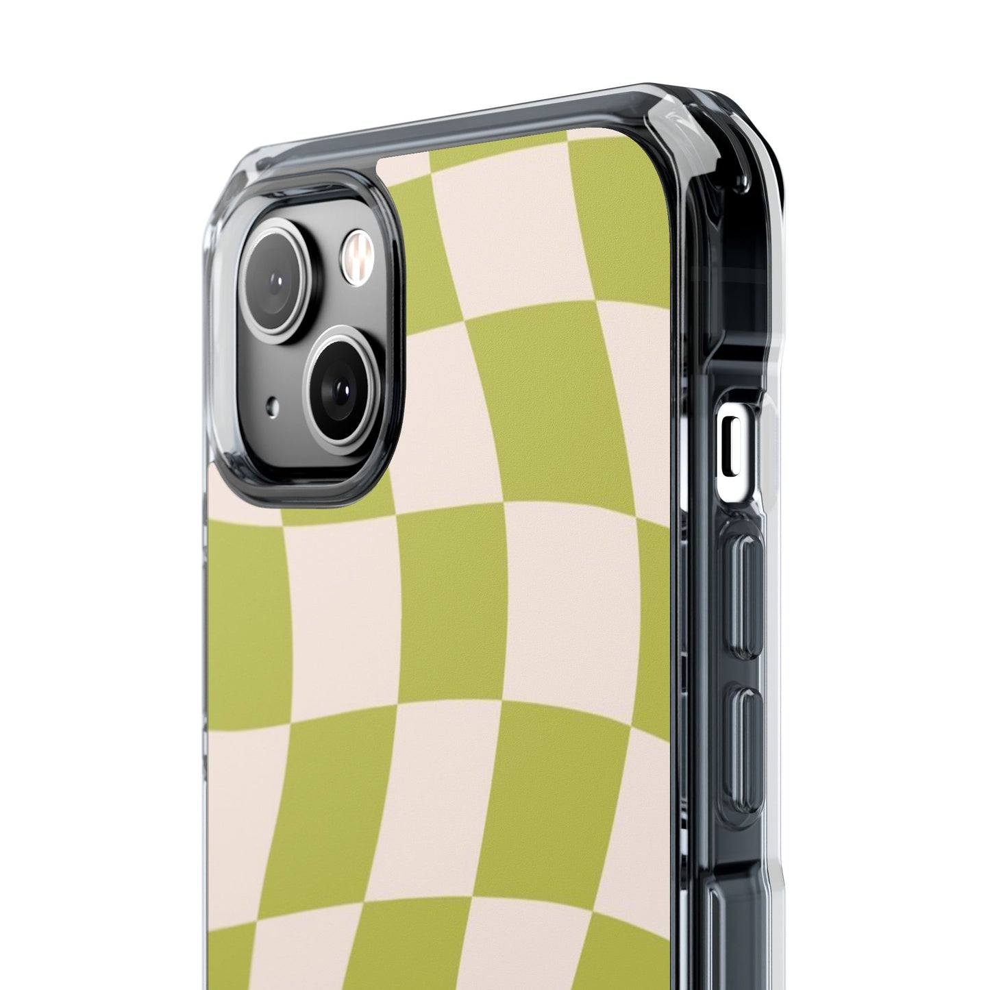 Clear Magnetic Phone Case — Olive Retro Check Pattern