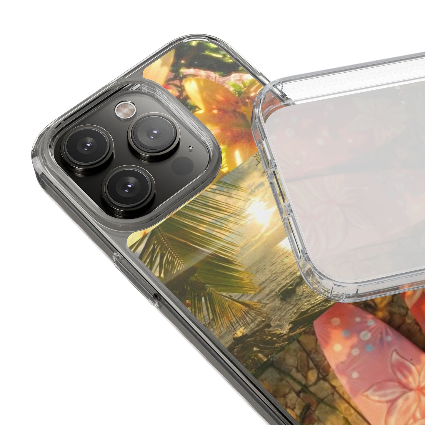 Tropical Sunset Phone Case — Floral Surfboard Clear iPhone Case