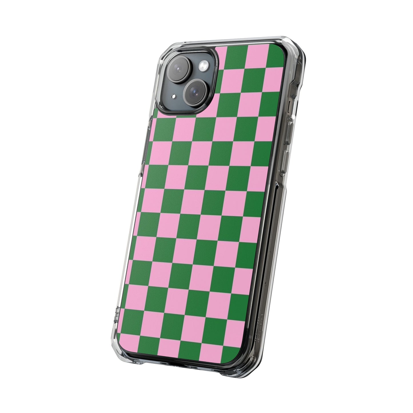 Pink & Green Checkerboard Magnetic Clear Phone Case