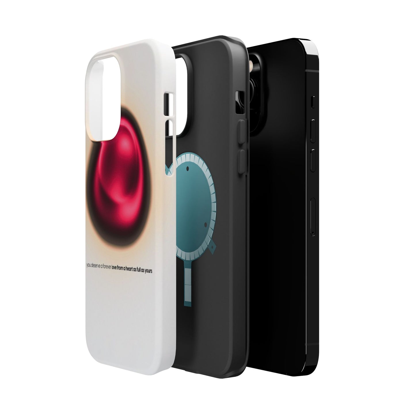 Protective Phone Case — Red Pearl Heart Design with 'You deserve a forever love' Text
