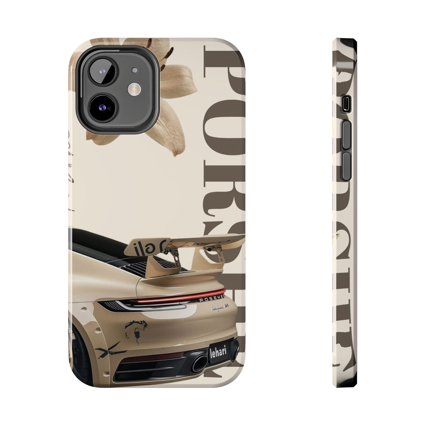Tough Phone Case — Beige Sports Car Design with 'Tourist' Typography