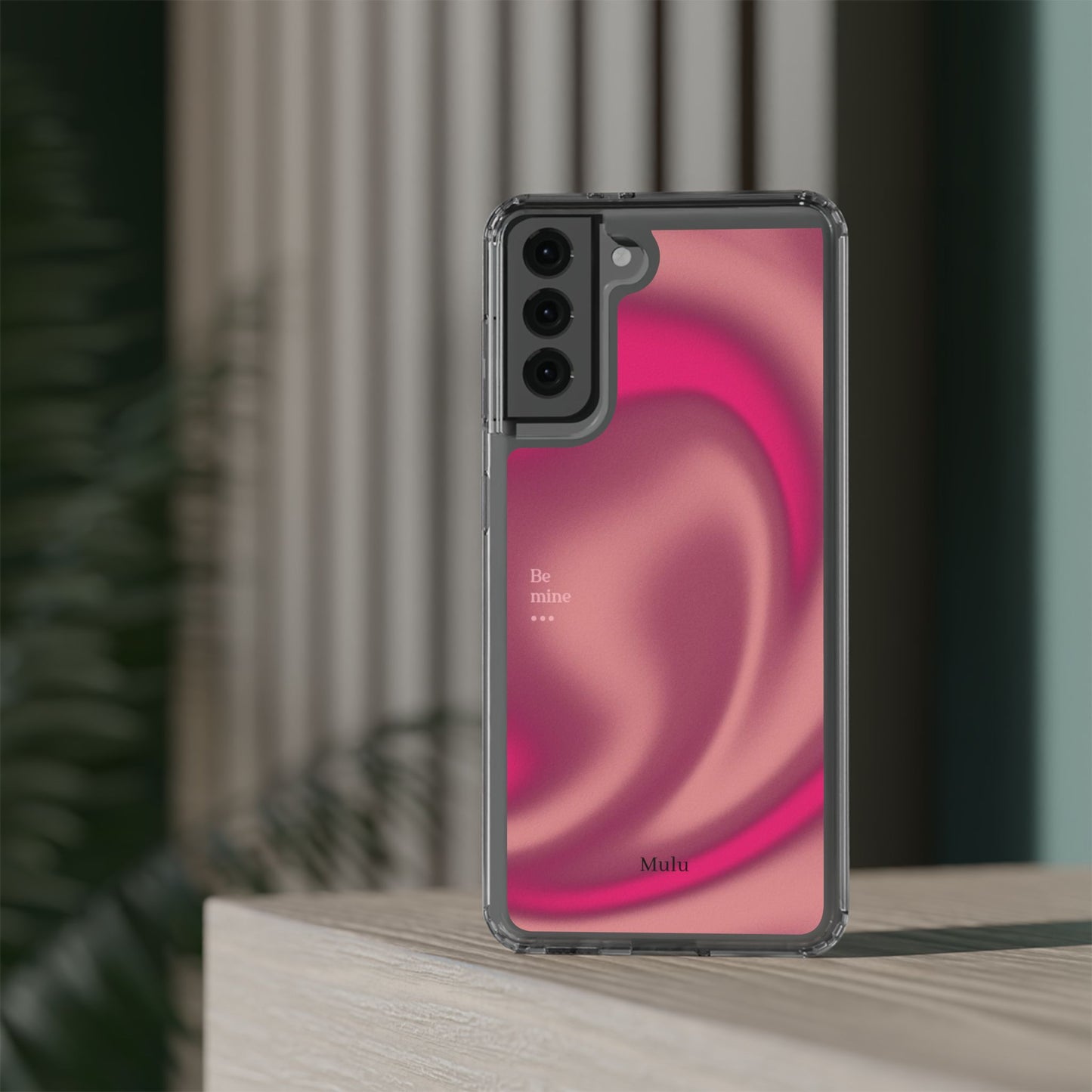 Clear Impact Phone Case — Pink Satin Swirl "Be mine" Design