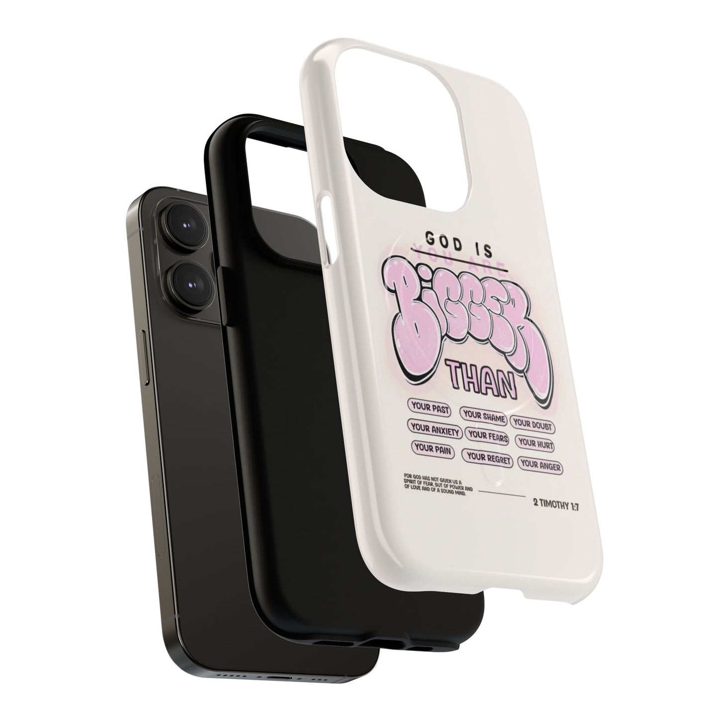 Tough Magnetic Phone Case — "God Is Bigger Than" Inspirational Pink Bubble Design