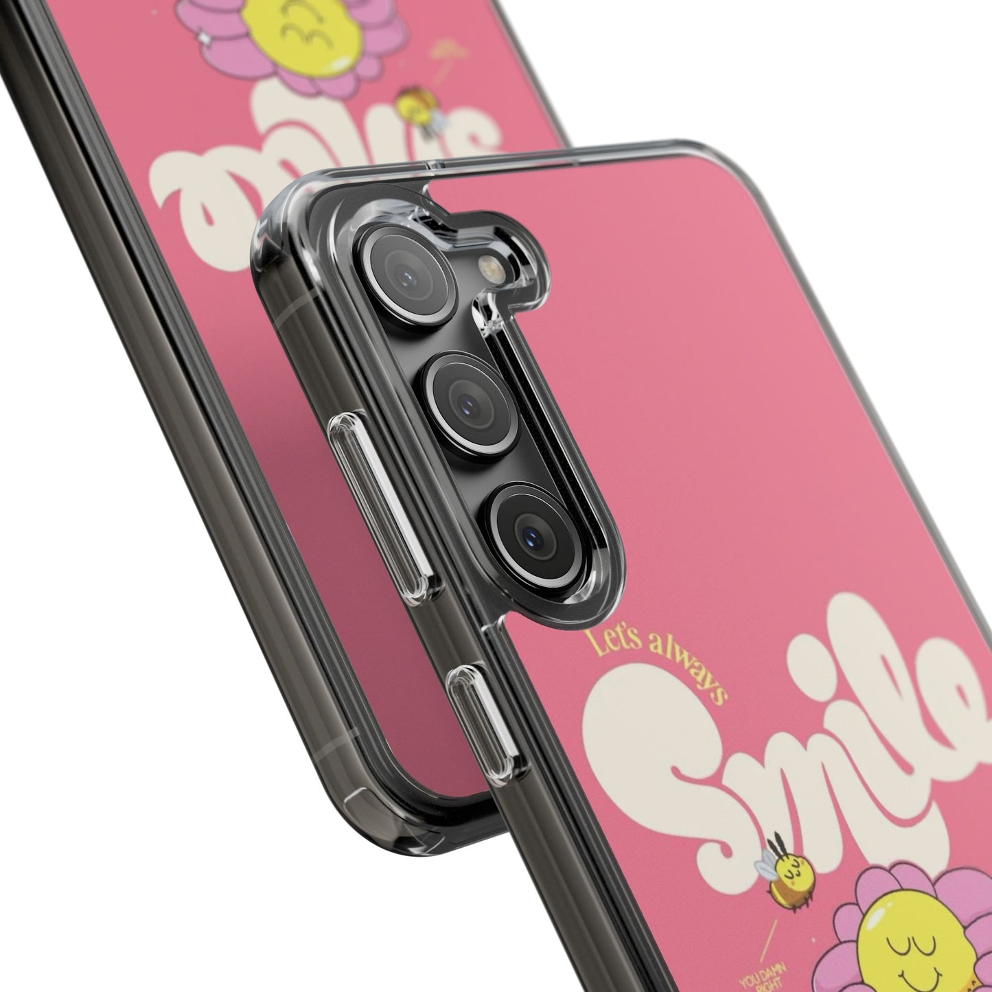 Clear Impact-Resistant Phone Case — Pink 'Smile' Flower Design