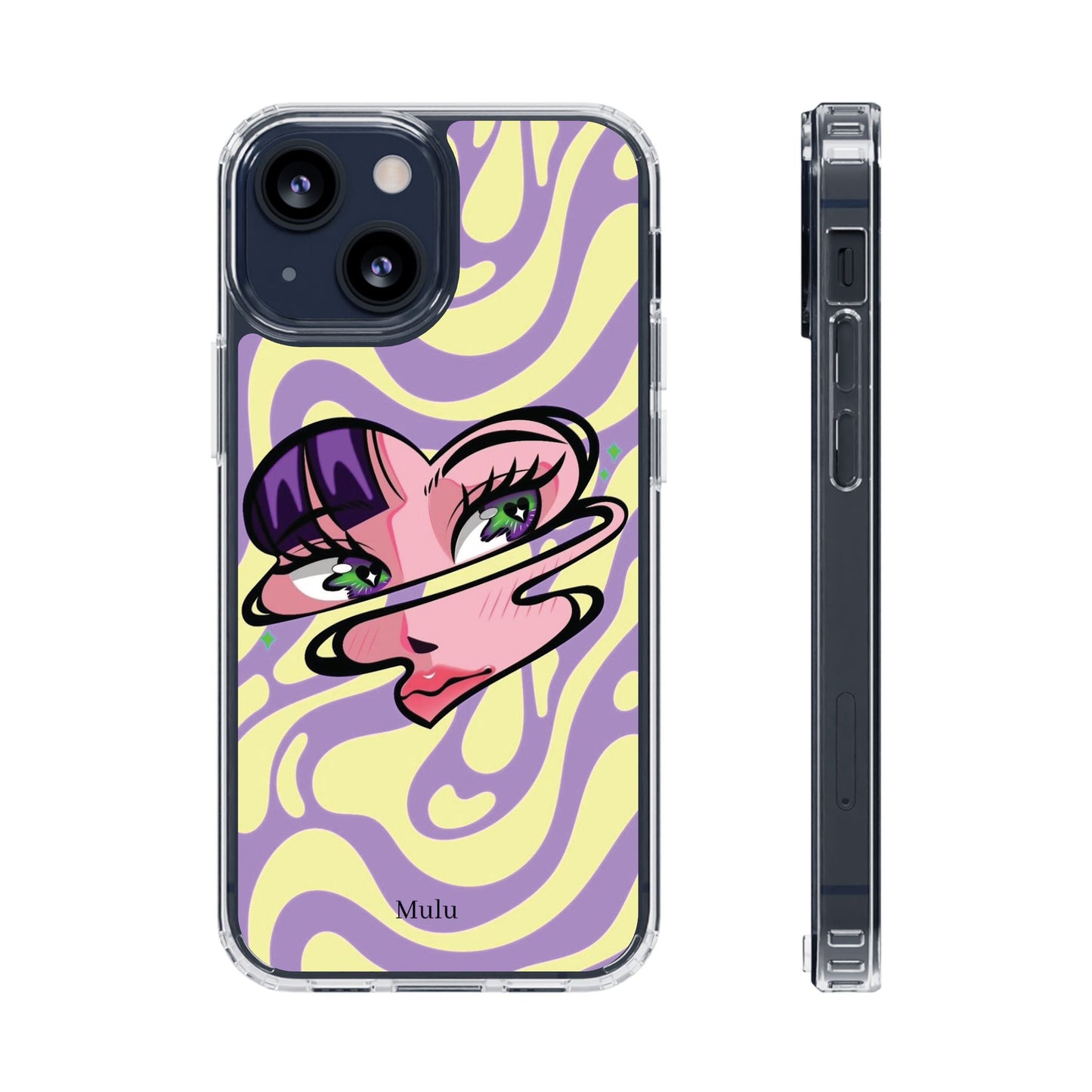 Clear Impact-Resistant Case — Retro Psychedelic Heart Face Design