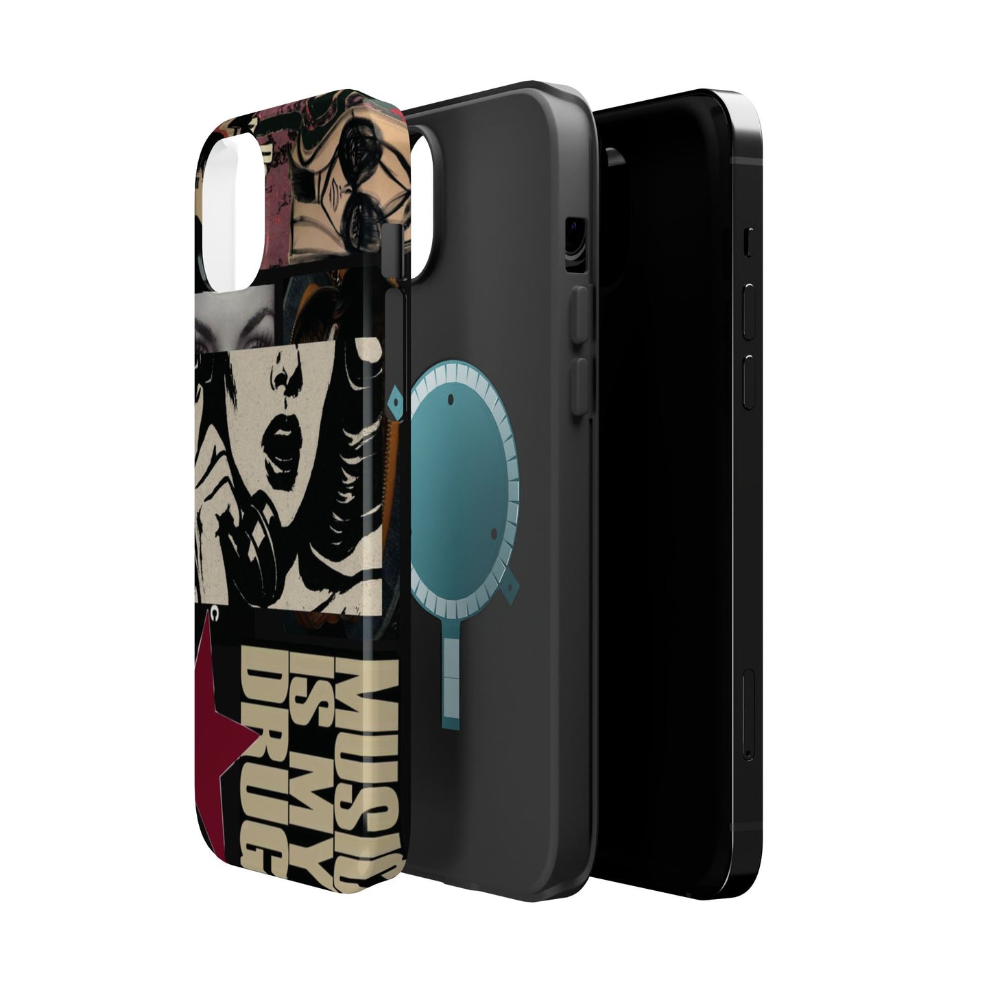 Magnetic Impact Phone Case — Retro Pop Art "Music Is My Drug" Design
