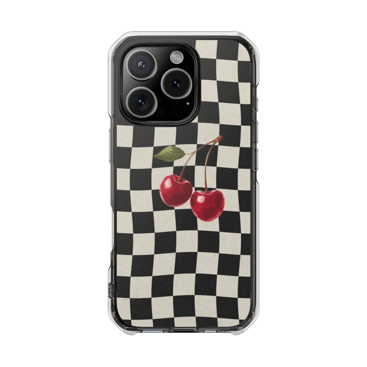 Checkered Cherry Clear Magnetic Impact Phone Case
