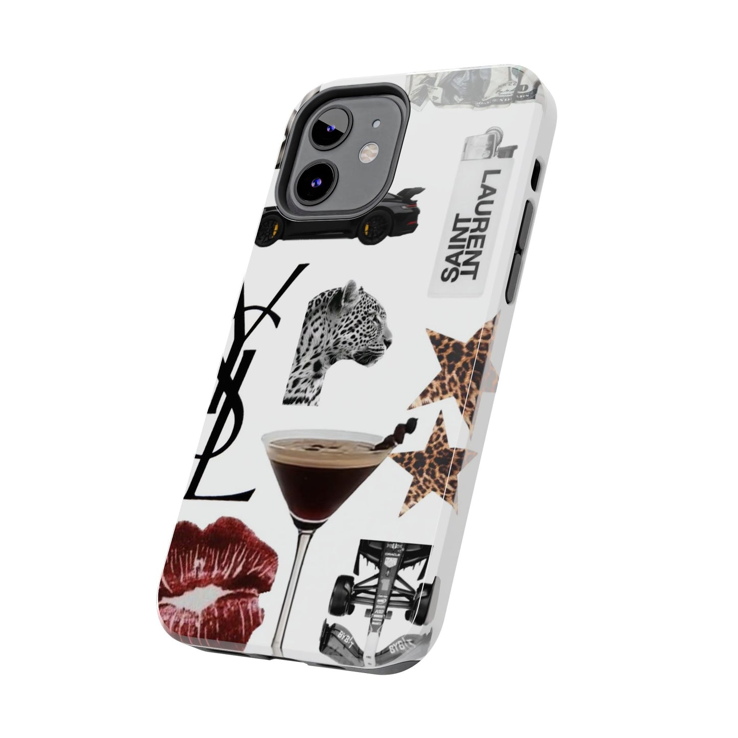 Tough Phone Case — Luxe Fashion Collage with Leopard, Martini & Kiss Print