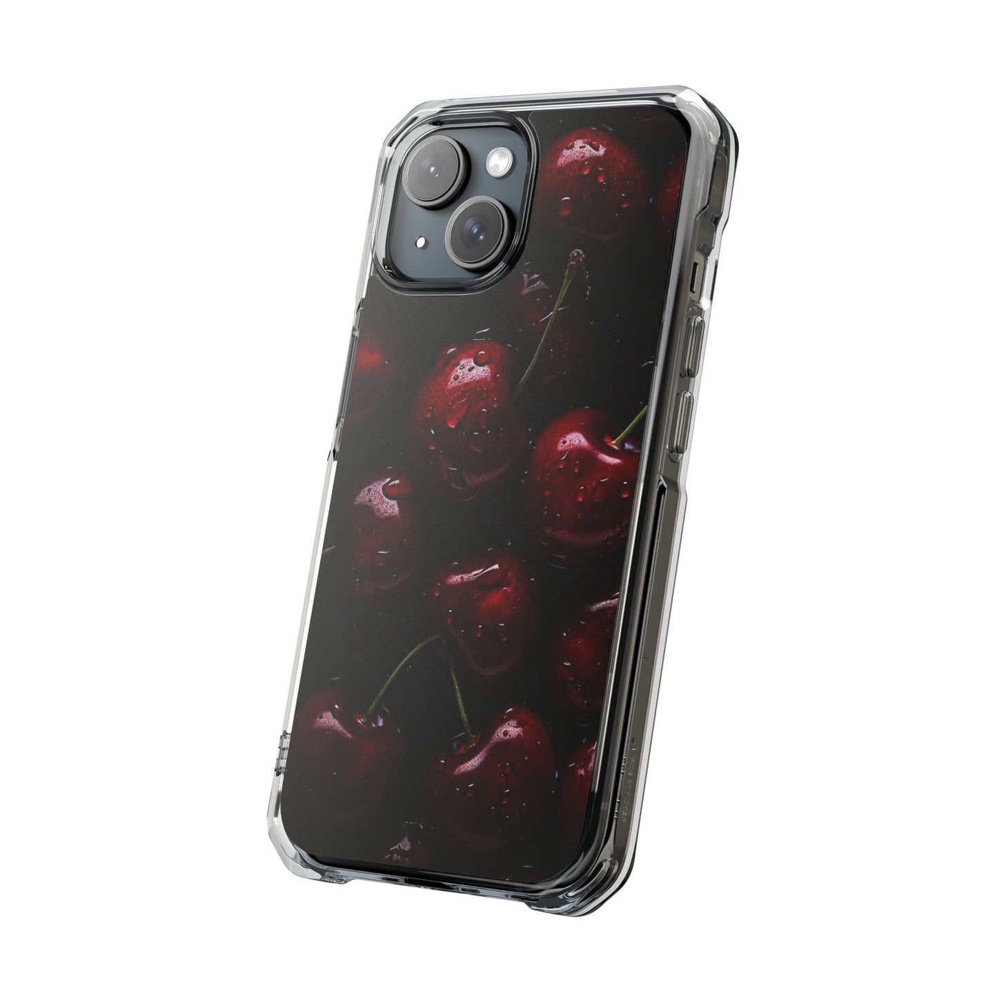 Cherry Pattern Clear Magnetic Phone Case — Dark Red Fruit Design