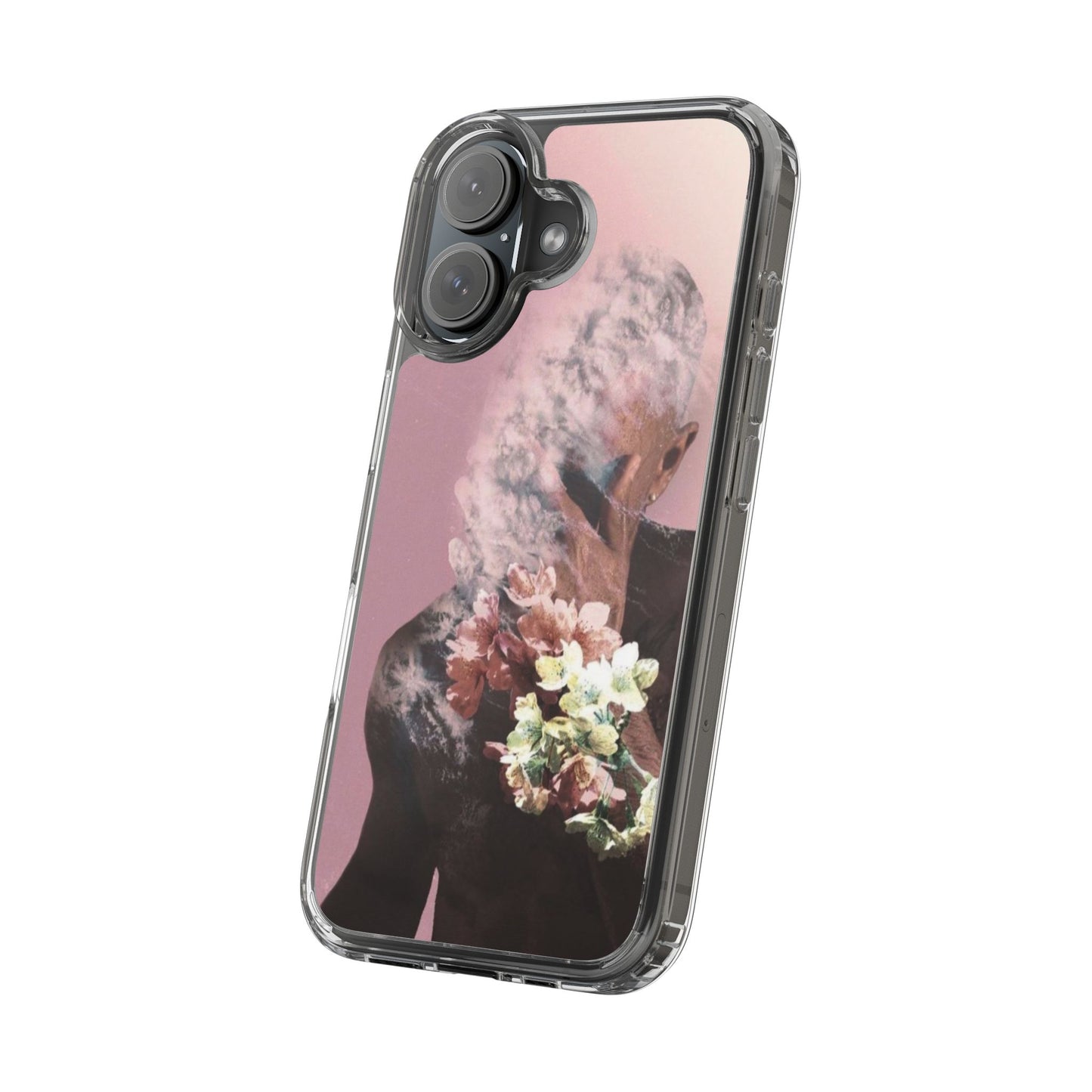 Clear Phone Case — Pink Floral Smoke Art iPhone Case