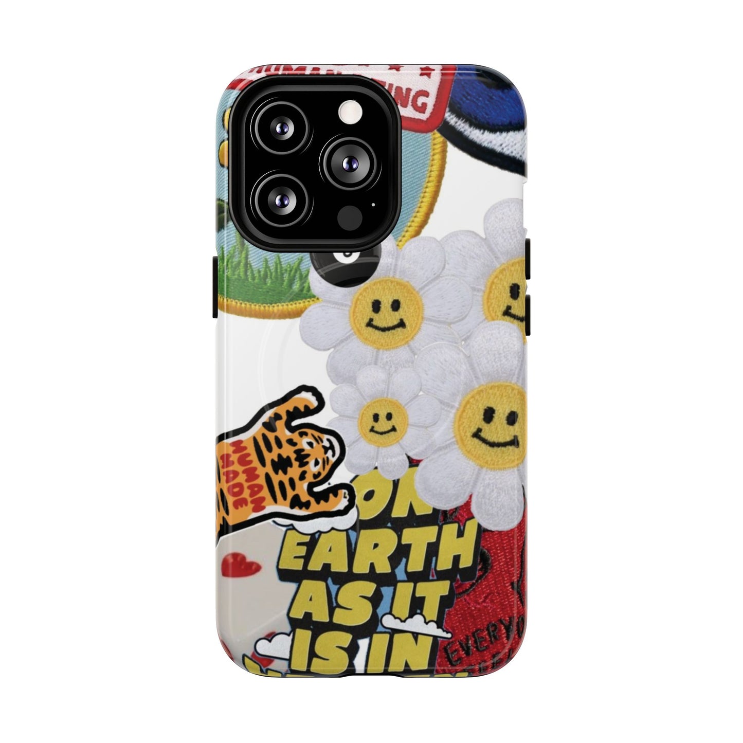 Phone Case — Retro Smiley Daisy Collage Tough Magnetic Cover