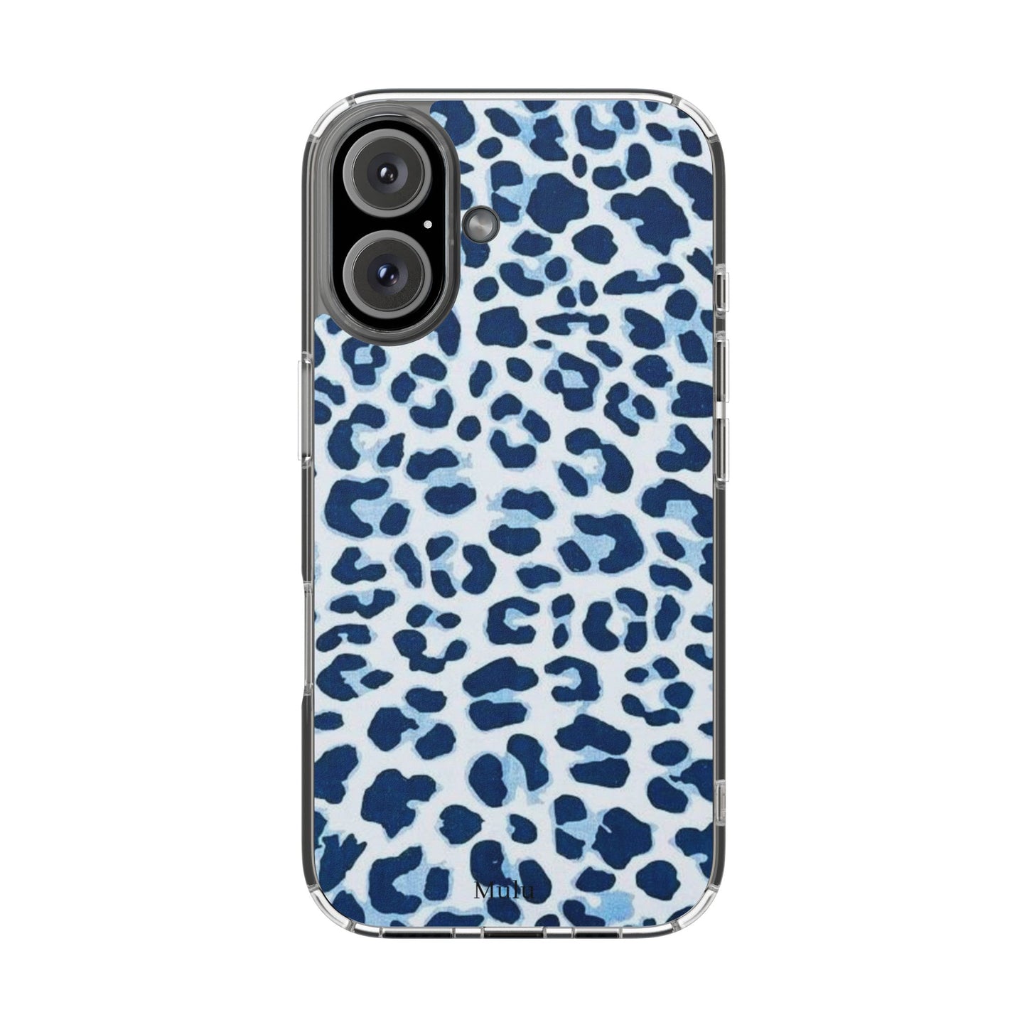 Clear Impact-Resistant Phone Case — Blue Watercolor Leopard Print