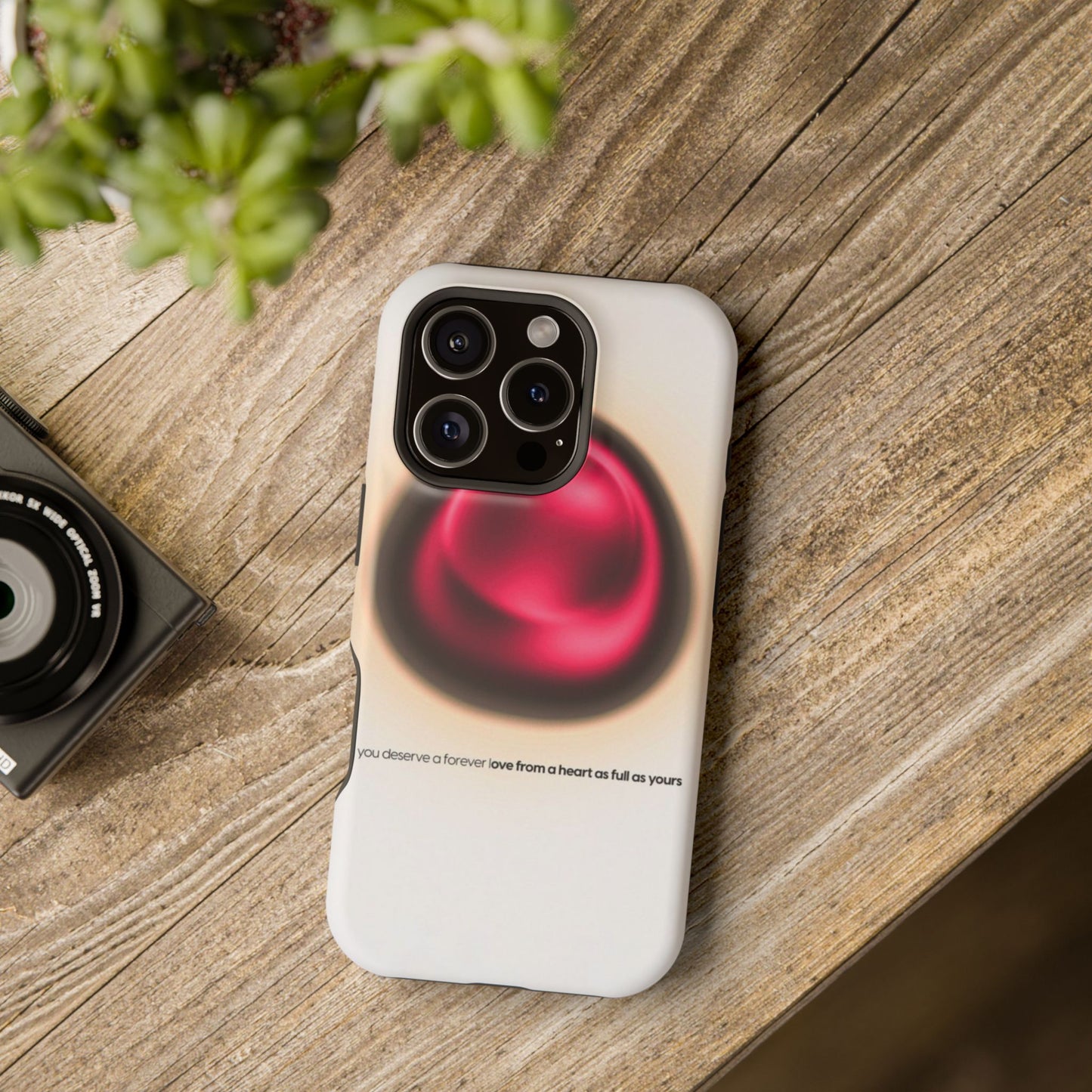 Protective Phone Case — Red Pearl Heart Design with 'You deserve a forever love' Text