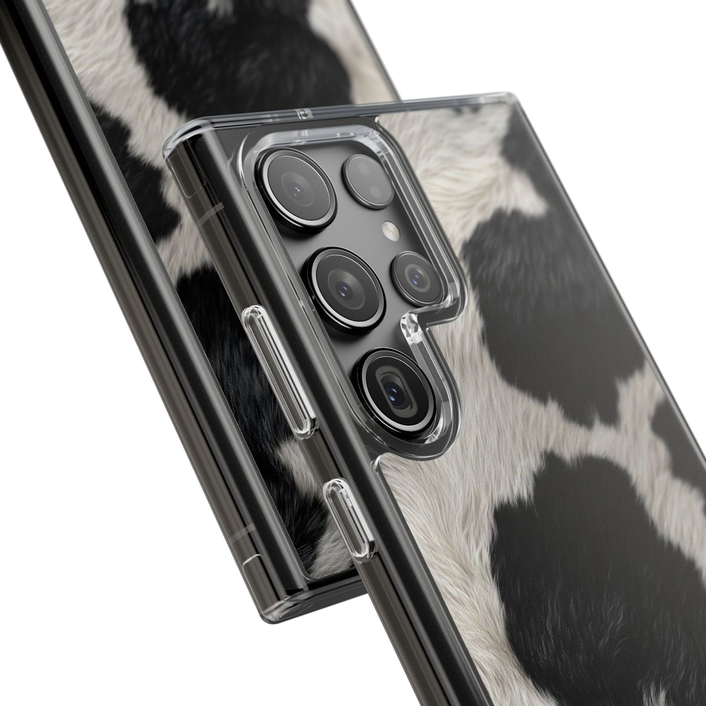 Cow Print Clear Impact Phone Case — Faux Fur Black & White Protection