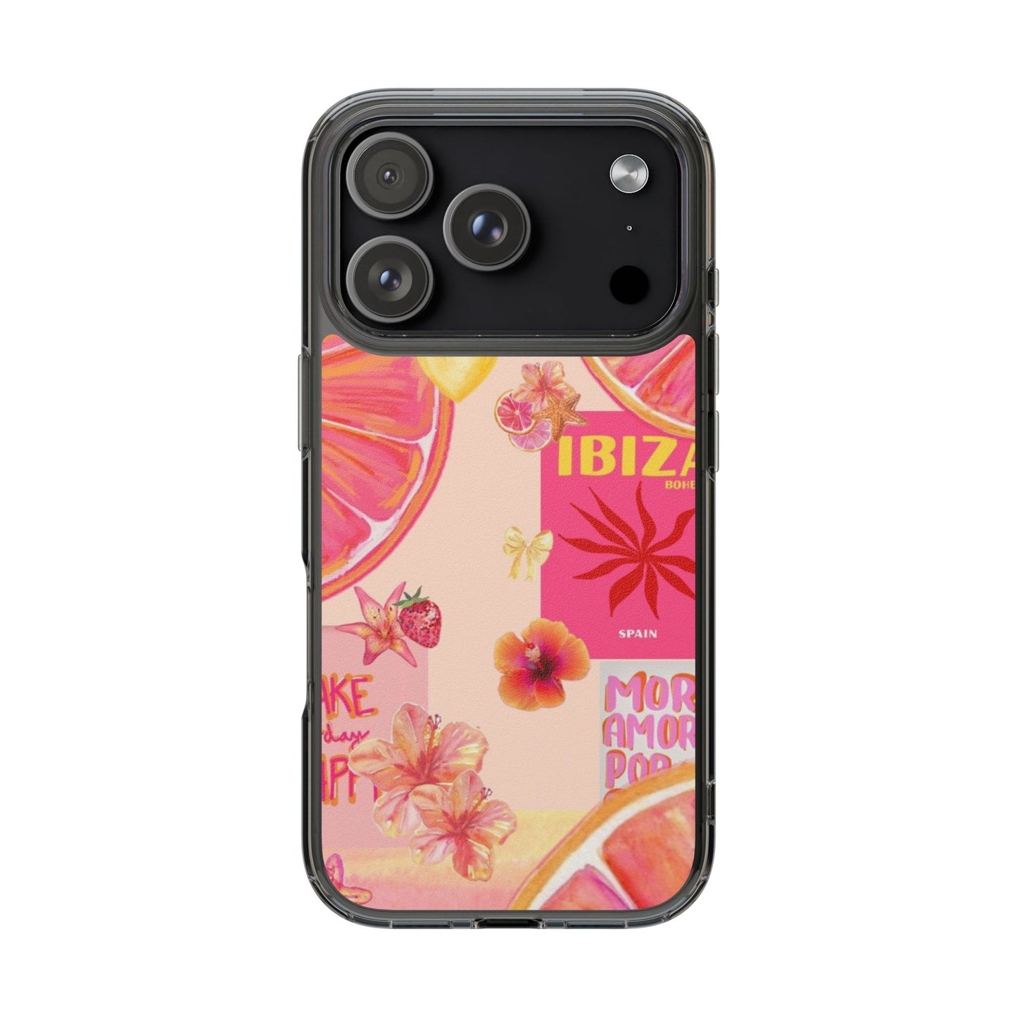 Clear Impact Phone Case — Pink Ibiza Citrus Floral Design