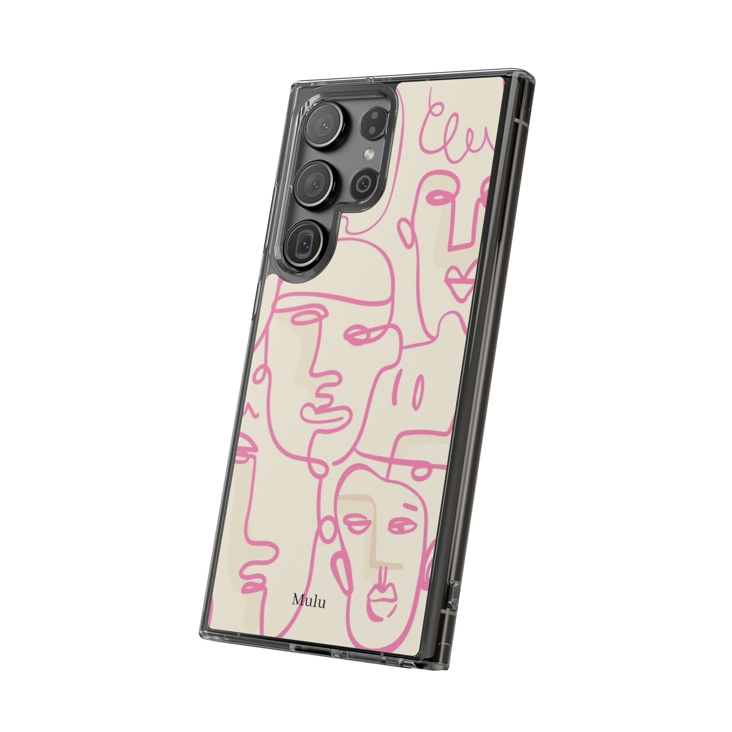 Clear Impact-Resistant Phone Case — Pink Minimalist Line Faces Design