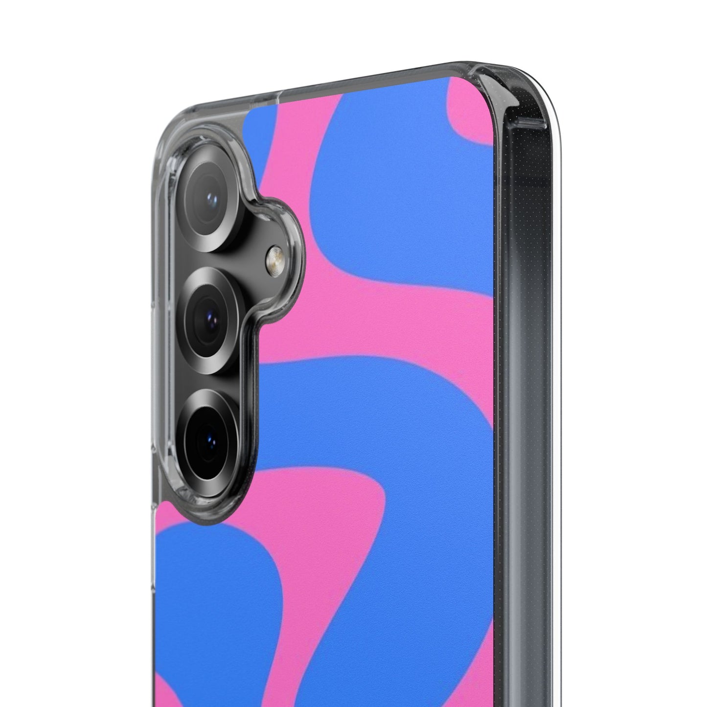 Clear Impact-Resistant Phone Case — Retro Blue & Pink Abstract Swirl