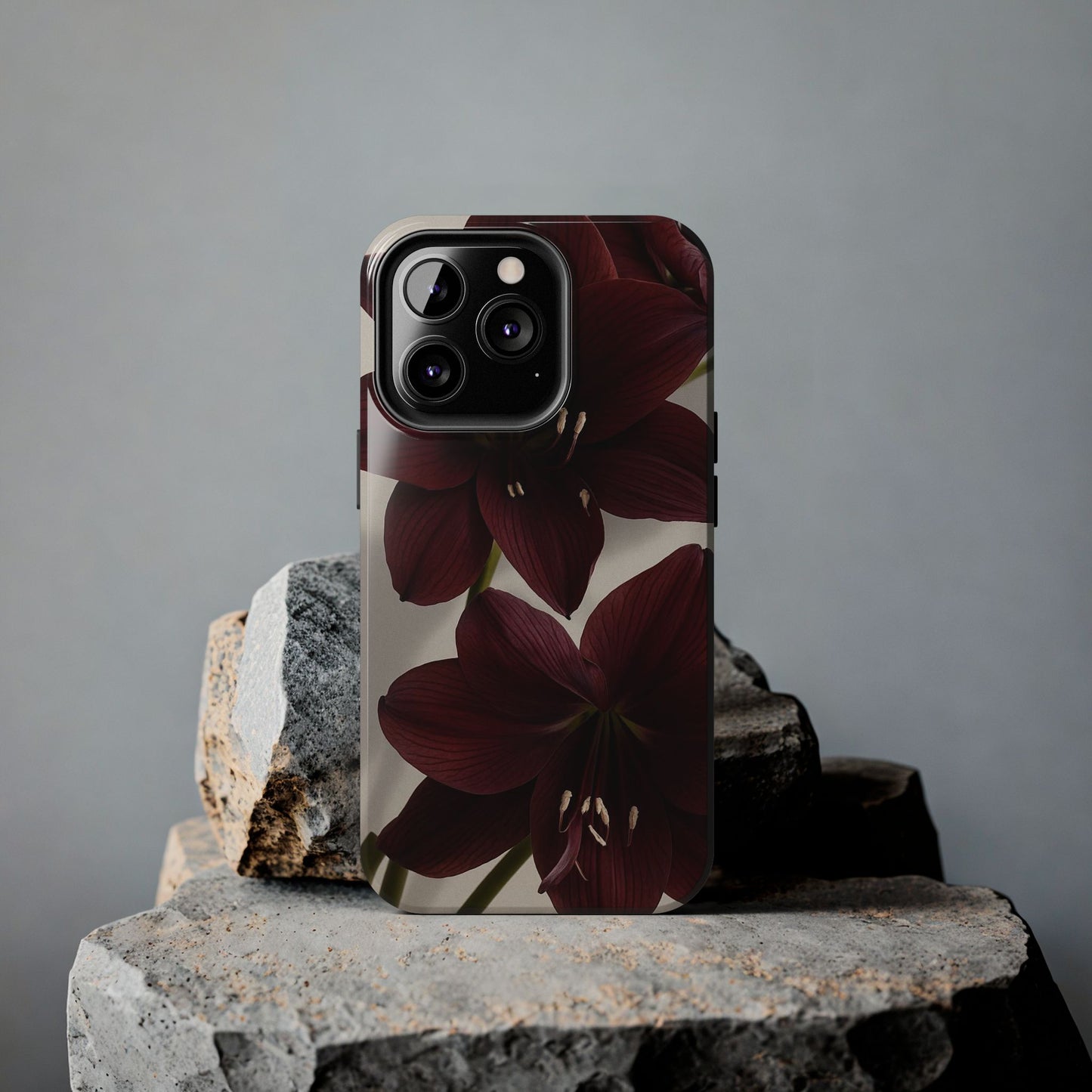 Amaryllis Noir Tough Phone Case — Dark Burgundy Floral Protective Cover