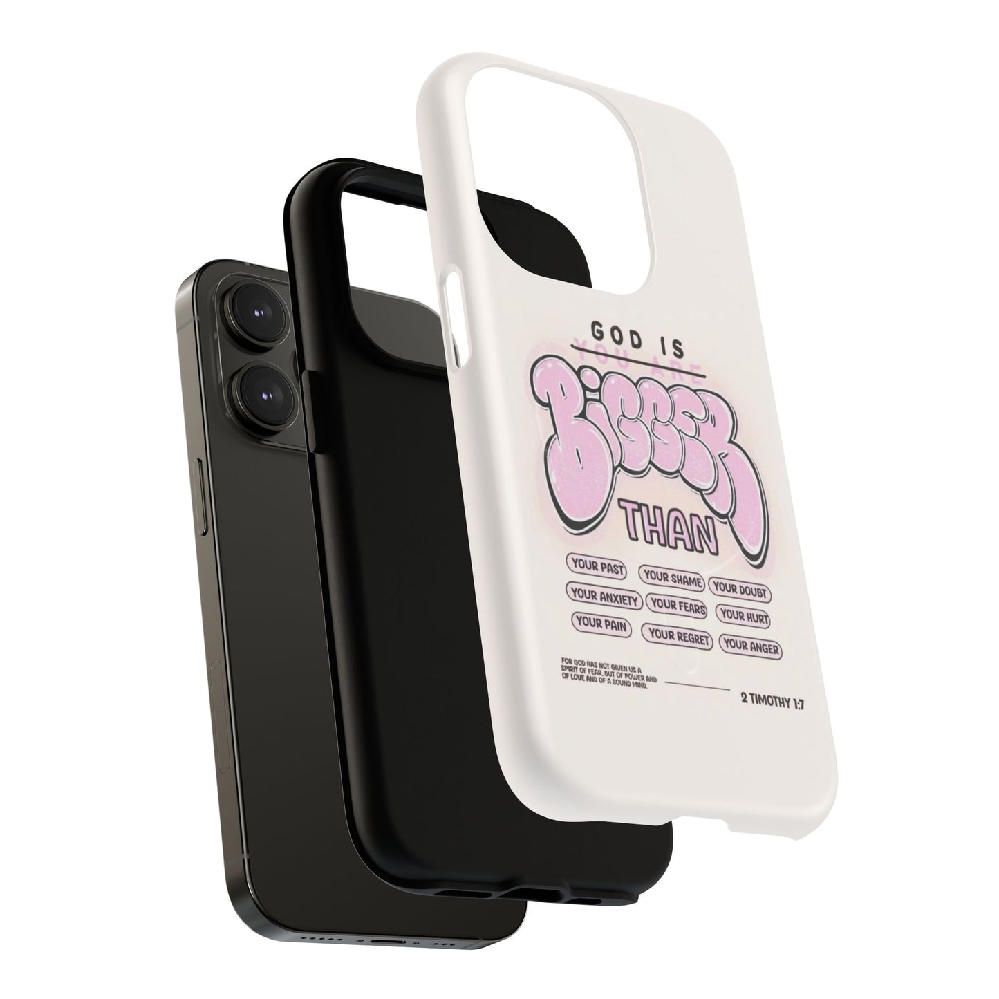 Tough Magnetic Phone Case — "God Is Bigger Than" Inspirational Pink Bubble Design