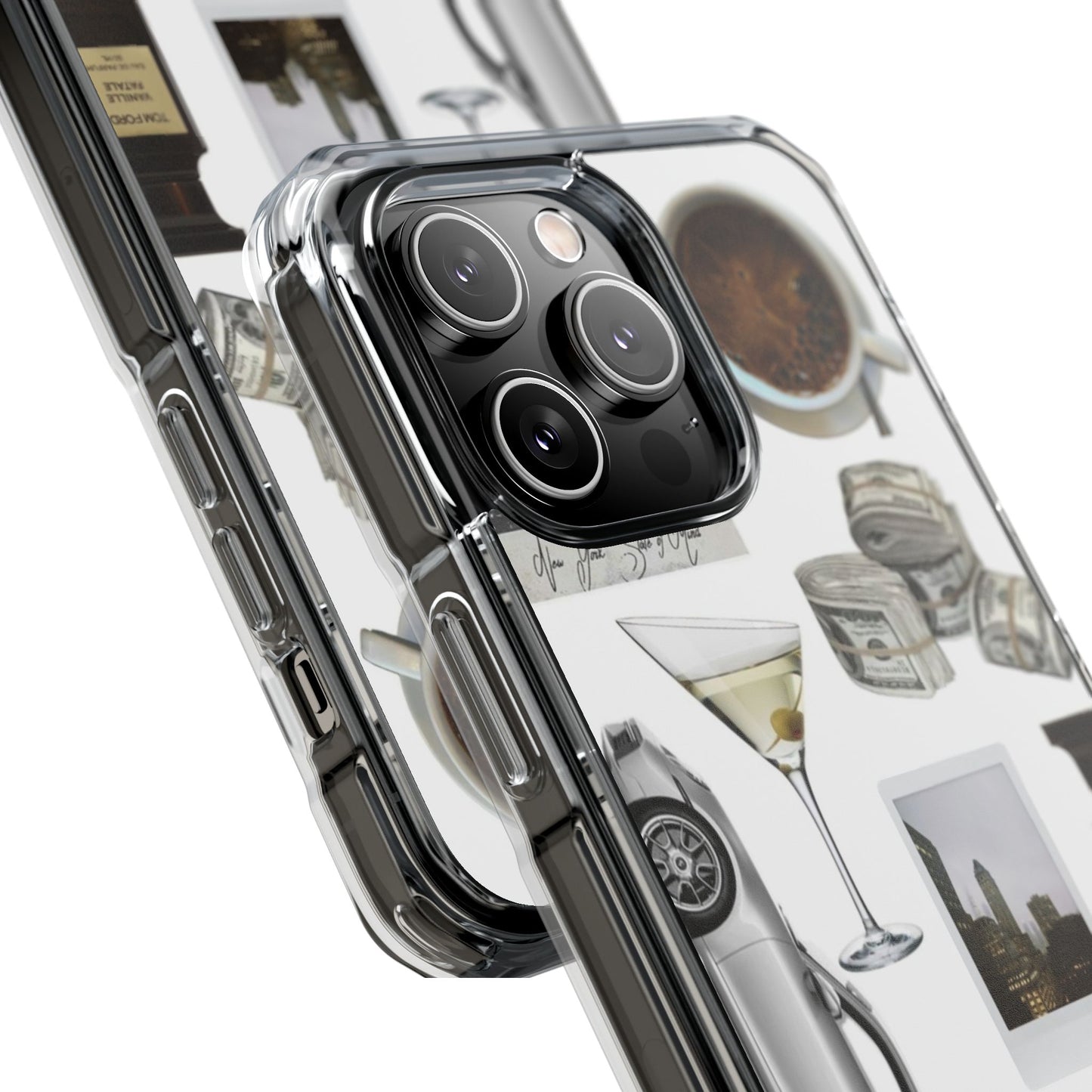 Clear Impact Phone Case — Luxe Collage (Leopard, Martini, Coffee & Vintage Car)