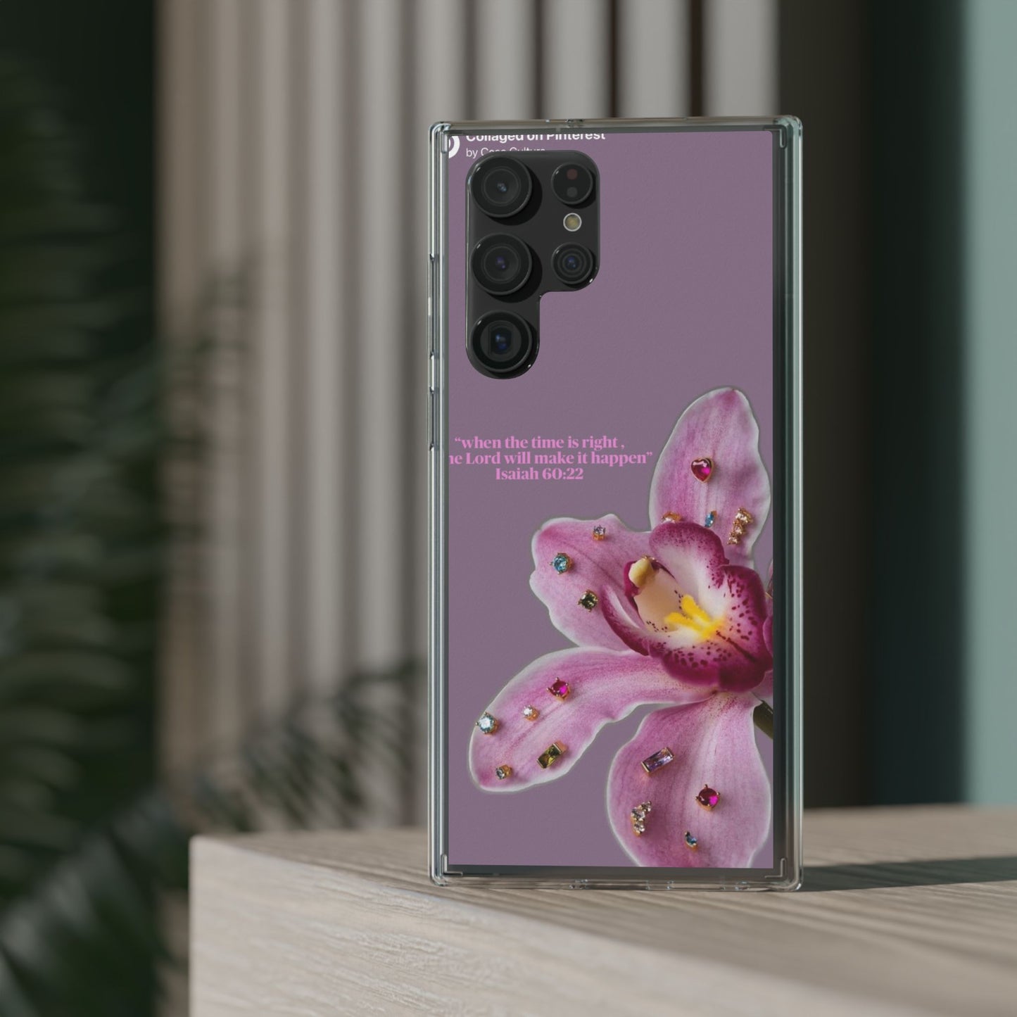 Clear Floral Impact-Resistant Phone Case — "When the time is right" Rose Orchid Design