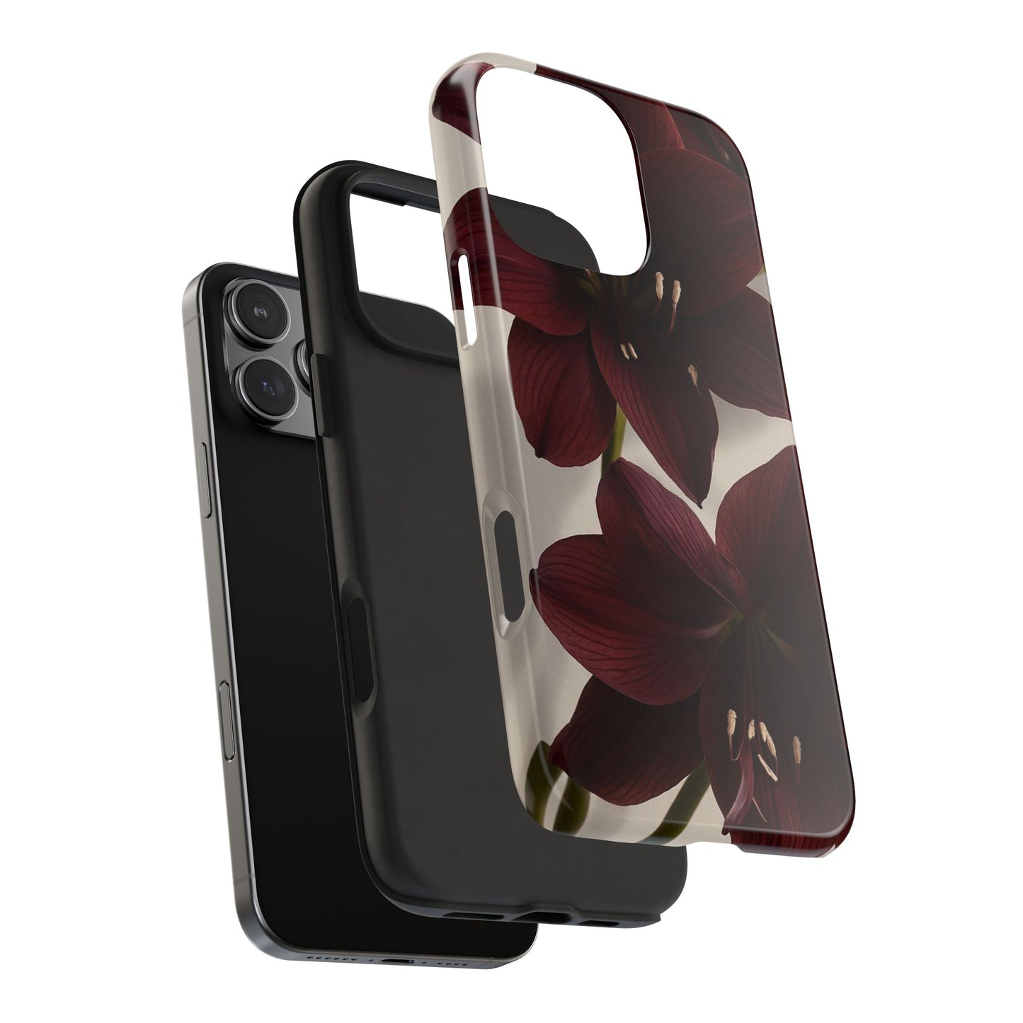 Amaryllis Noir Tough Phone Case — Dark Burgundy Floral Protective Cover