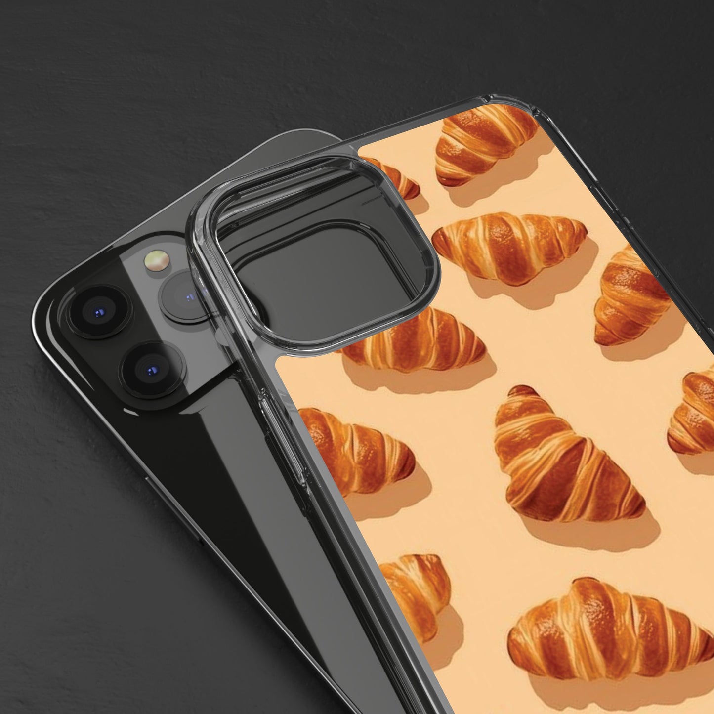 Croissant Pattern Clear Phone Case — Bakery-themed Transparent iPhone Cover