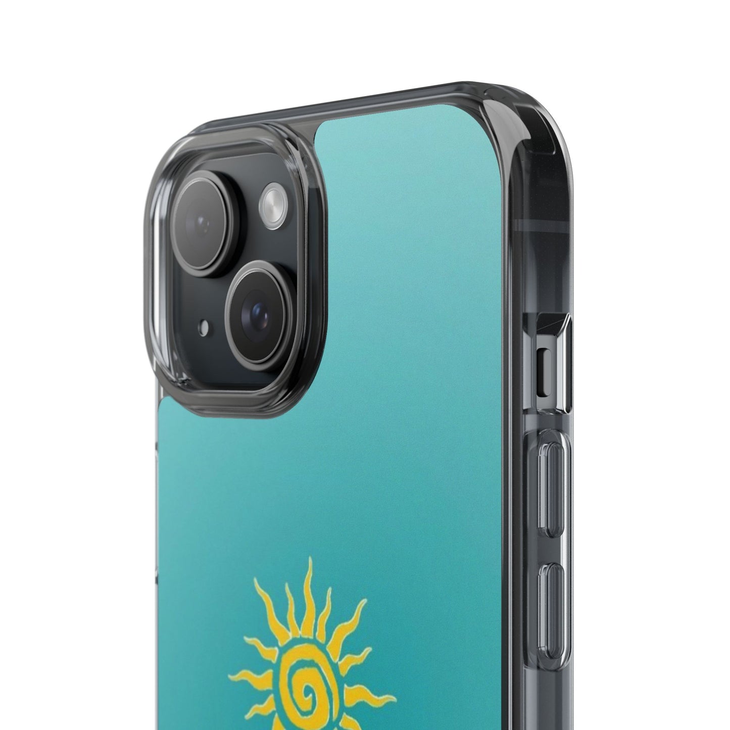 Clear Impact-Resistant Phone Case — Yellow Sun on Teal Gradient