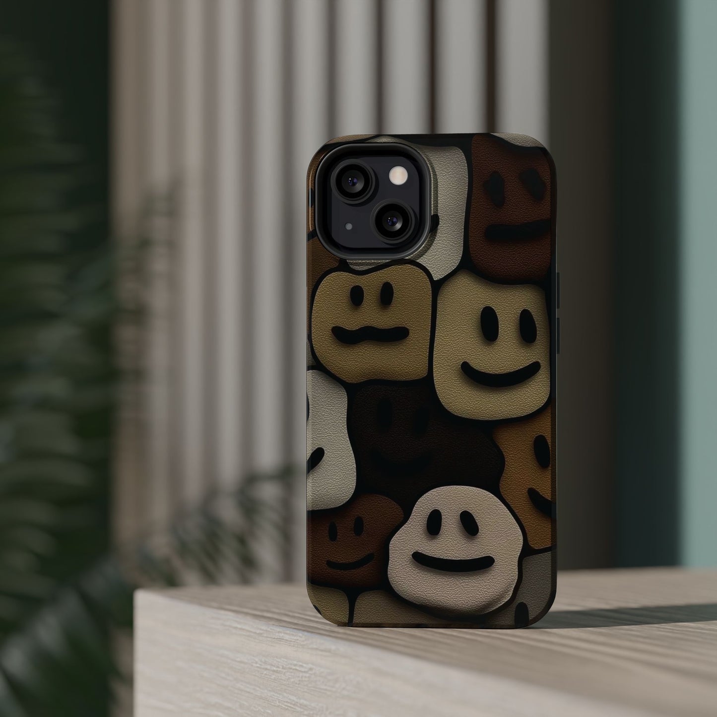 Magnetic Impact-Resistant Case — Brown Smiley Tile Phone Cover