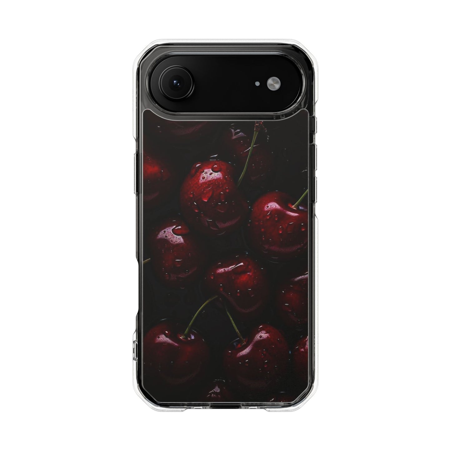 Cherry Pattern Clear Magnetic Phone Case — Dark Red Fruit Design