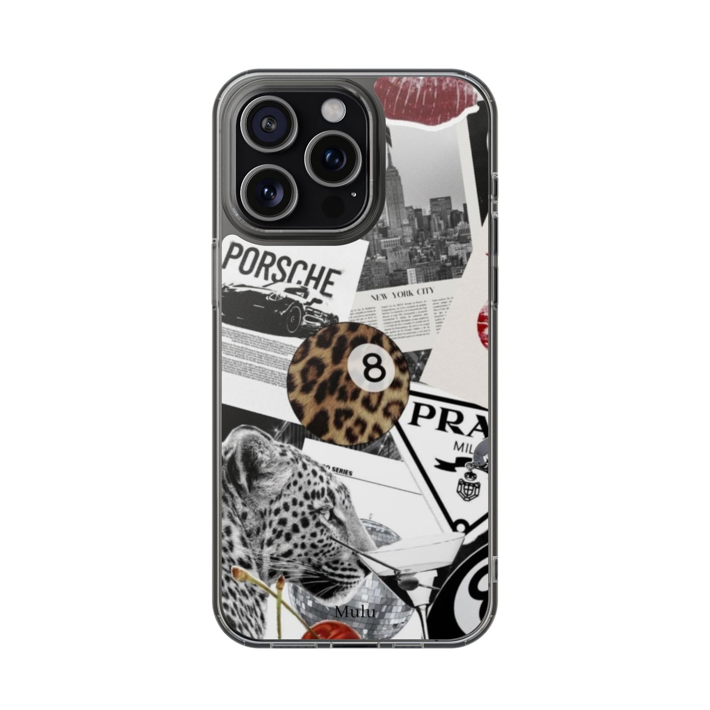 Clear Impact-Resistant Phone Case — Collage Luxury Leopard & Vintage Car Design