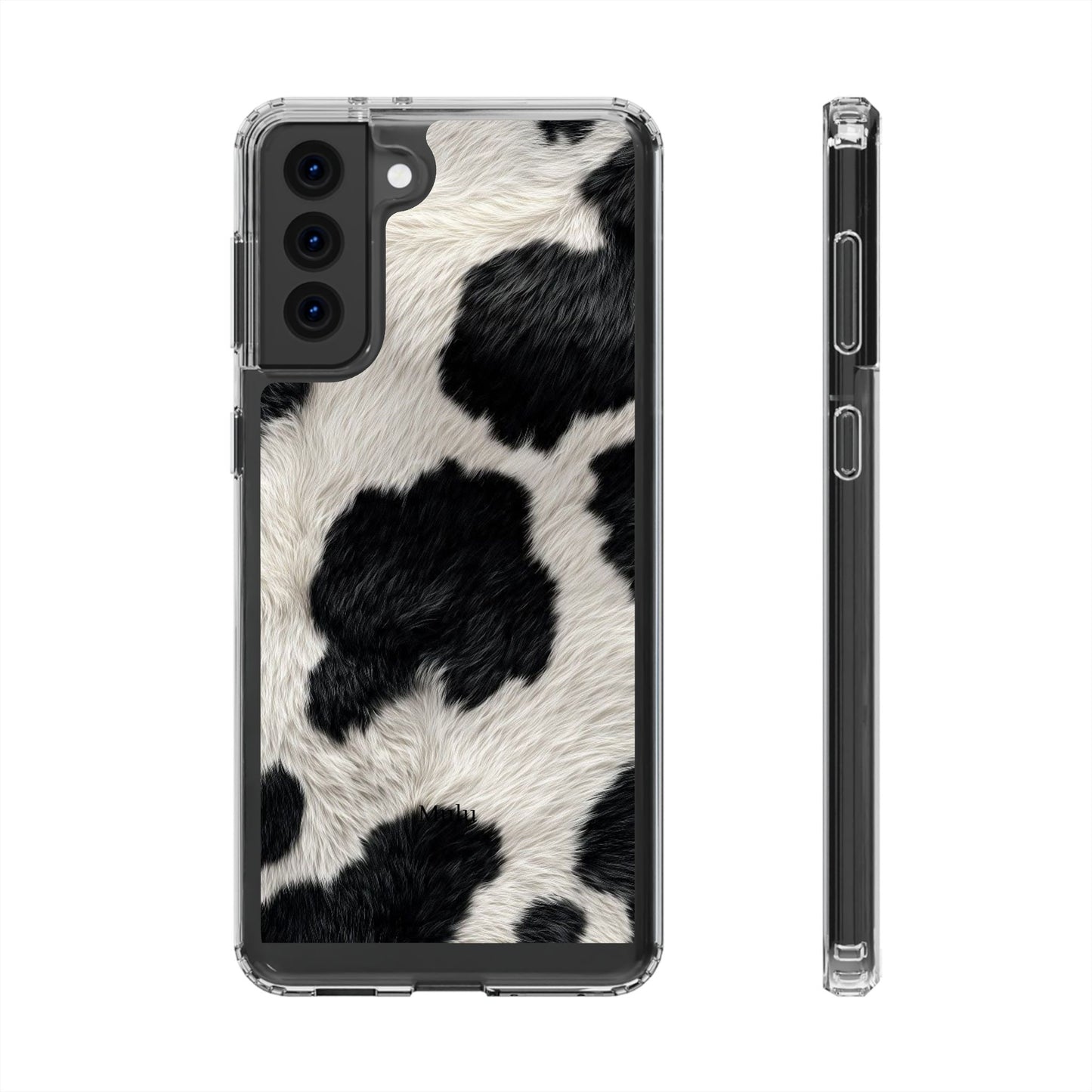 Cow Print Clear Impact Phone Case — Faux Fur Black & White Protection