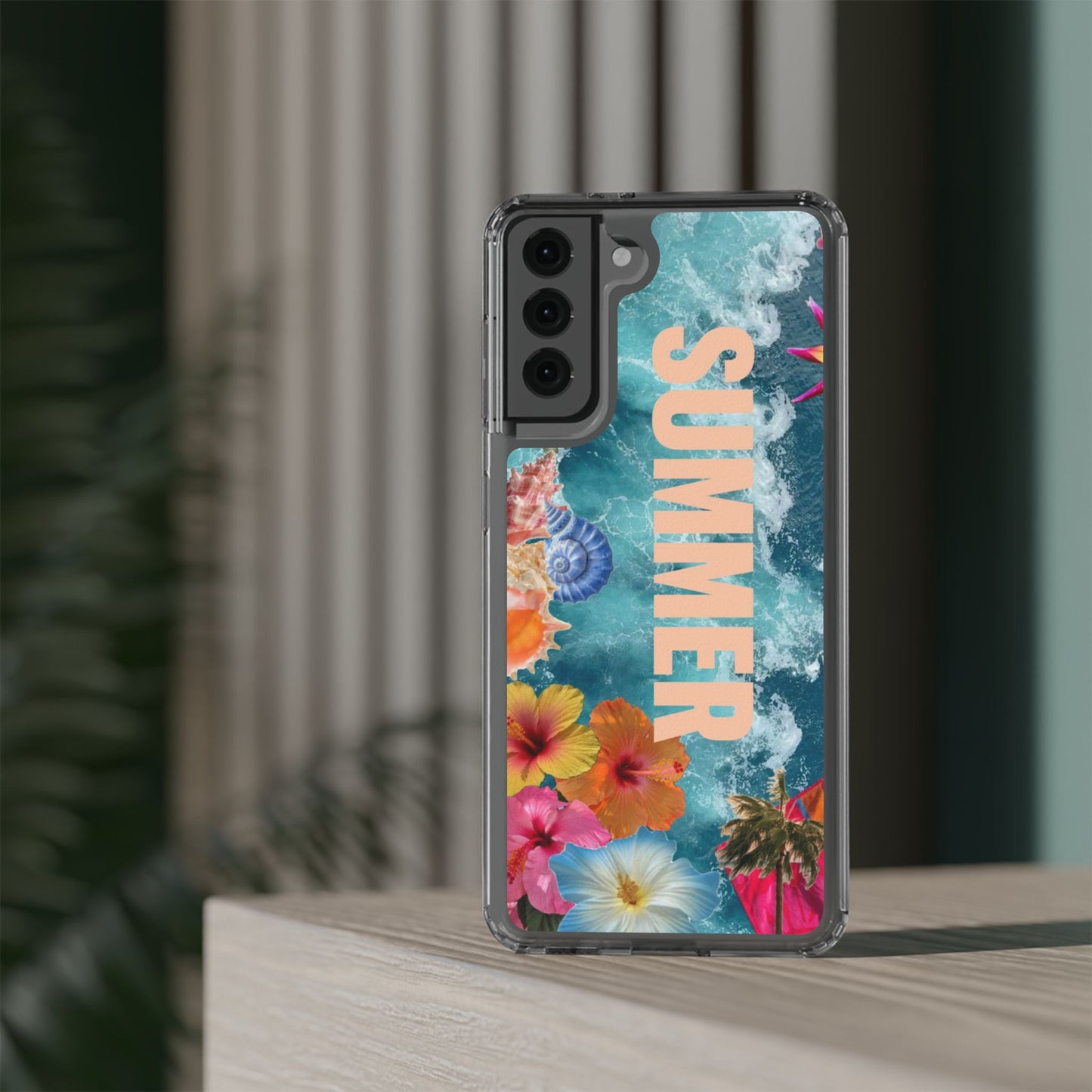 Summer Floral Clear Impact Phone Case — "SUMMER" Tropical Hibiscus Design