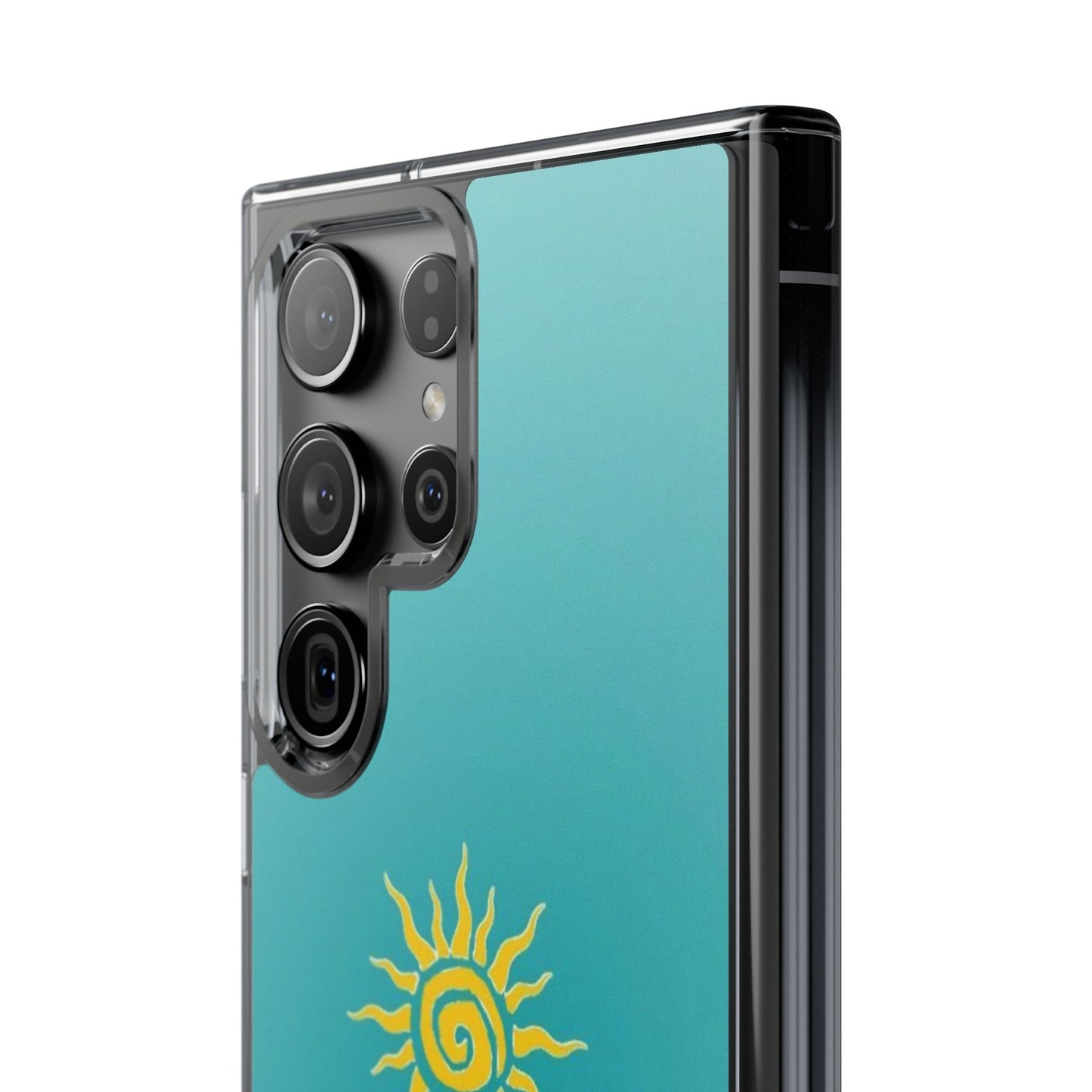 Clear Impact-Resistant Phone Case — Yellow Sun on Teal Gradient